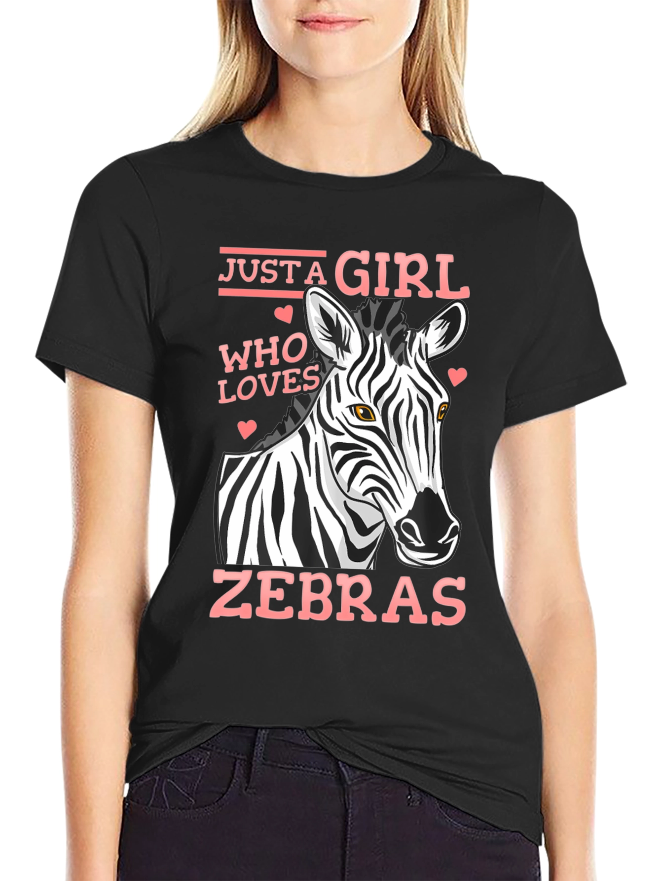 Black Just A Girl Who Loves Zebras T-Shirt view 2