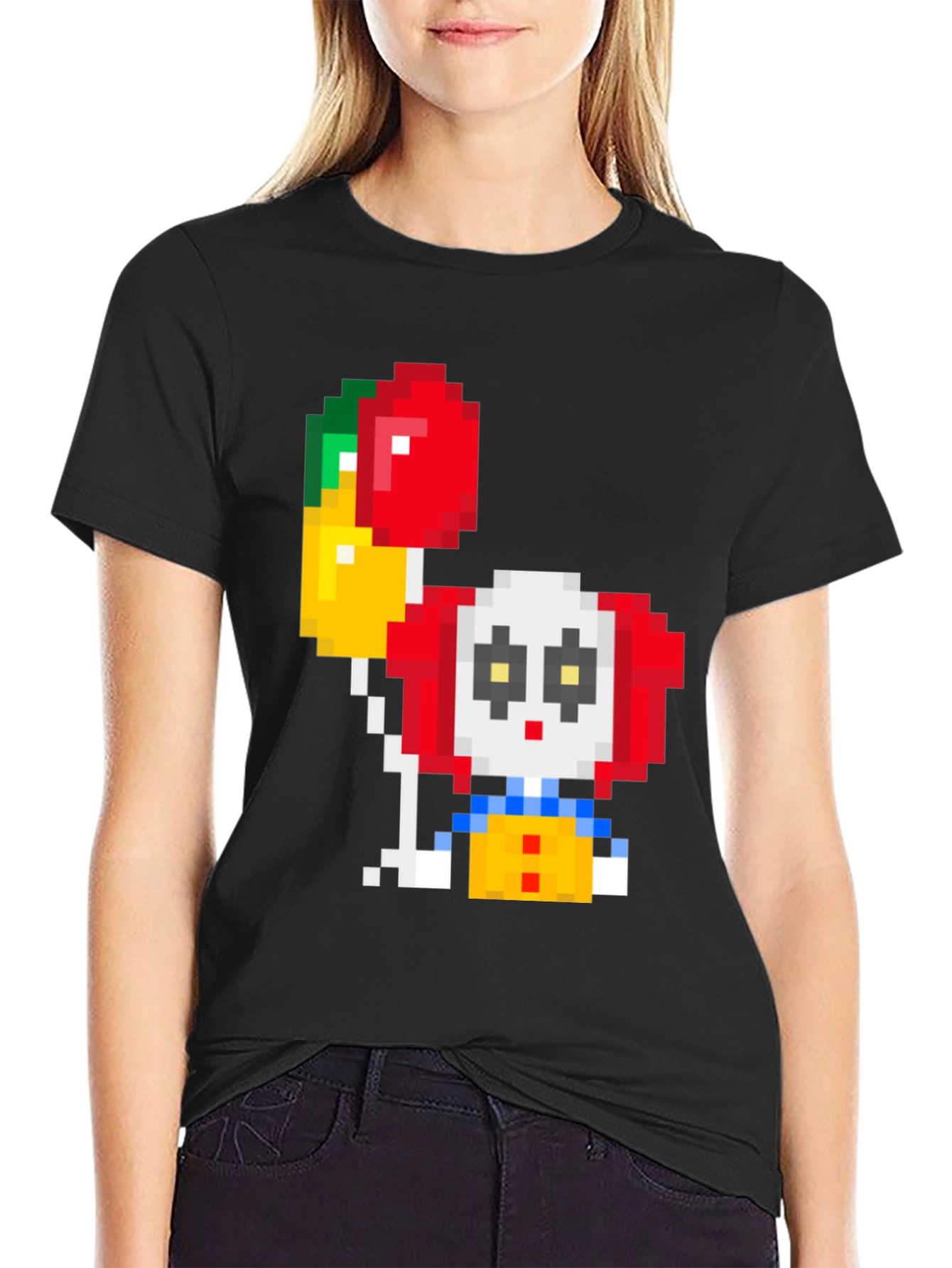 Black Pixel Art Clown T-Shirt: Retro Gaming Style view 2