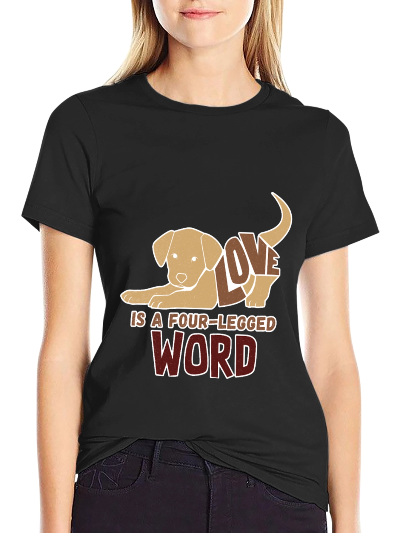Black Dog Lover Tee: Four-Legged Word Design view 2