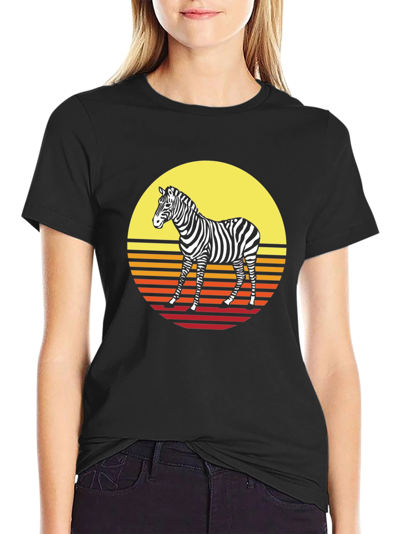 Black Retro Zebra Graphic Tee - Sunset Style view 2