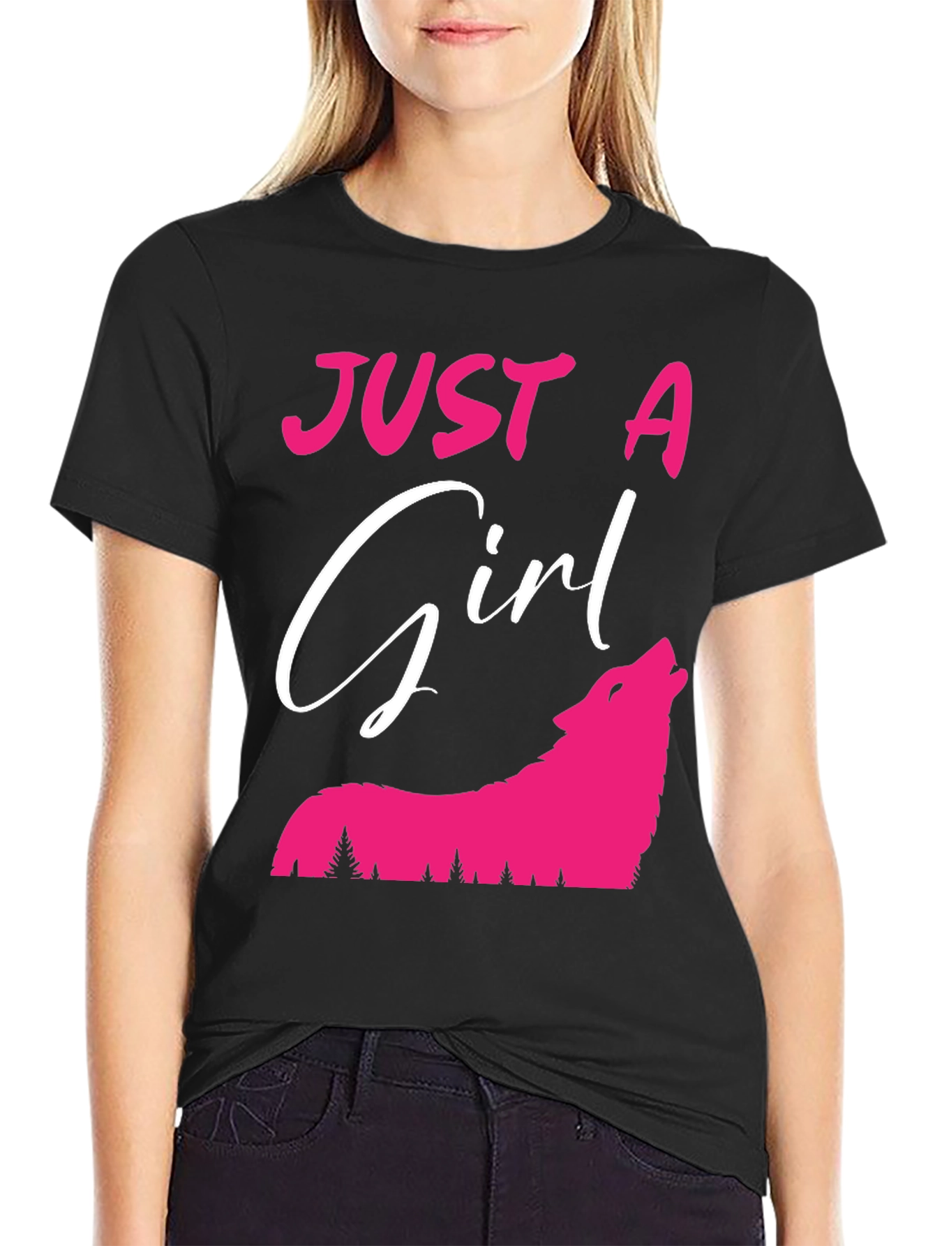 Black Just A Girl Who Loves Wolves T-Shirt view 2