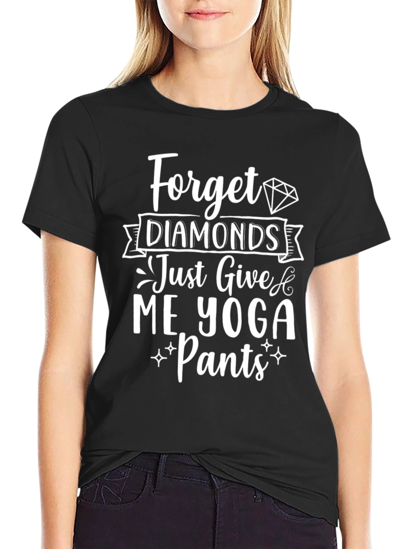 Black Forget Diamonds Yoga Pants T-Shirt view 2
