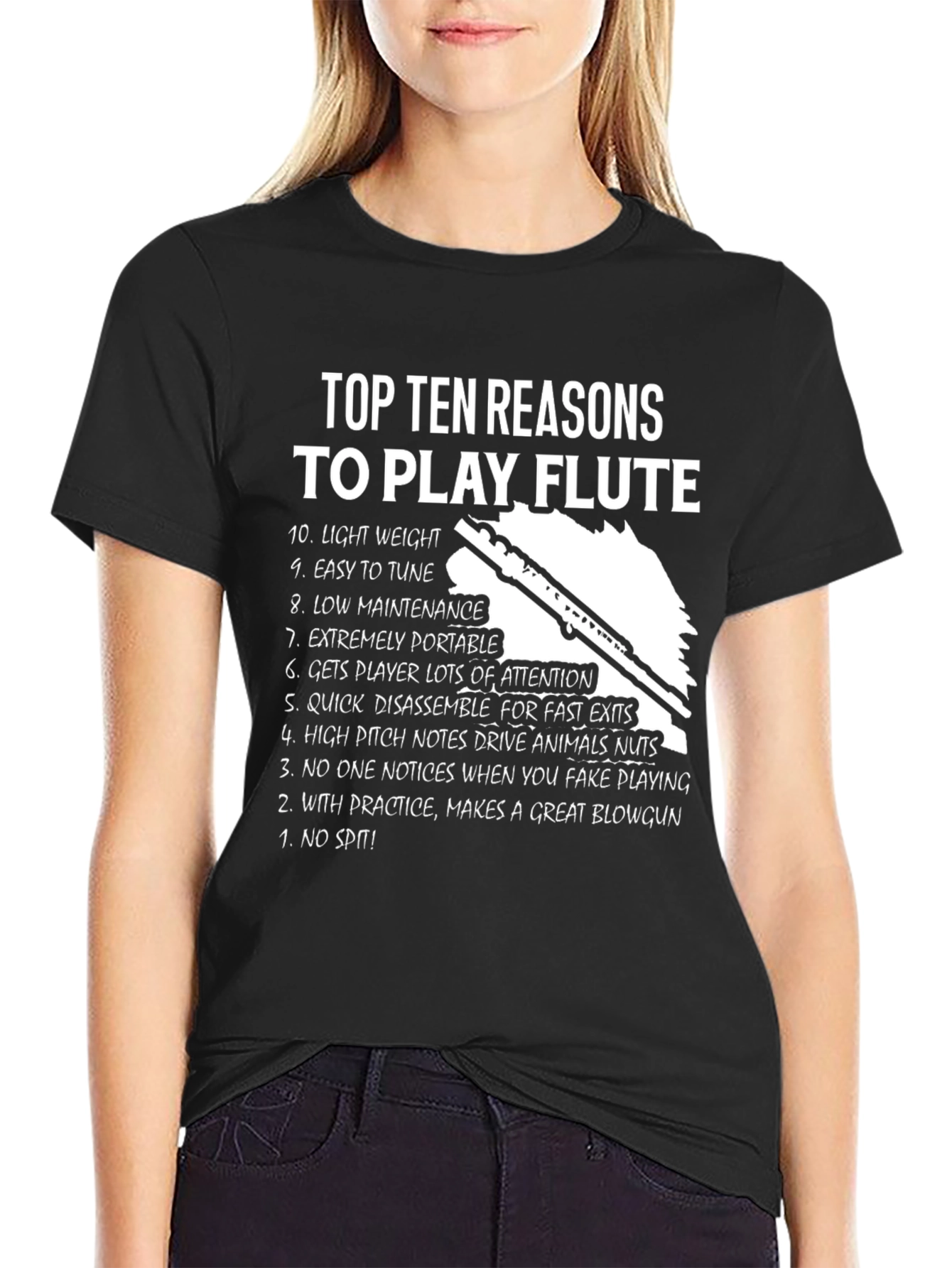 Black Top Ten Reasons to Play Flute T-Shirt view 2