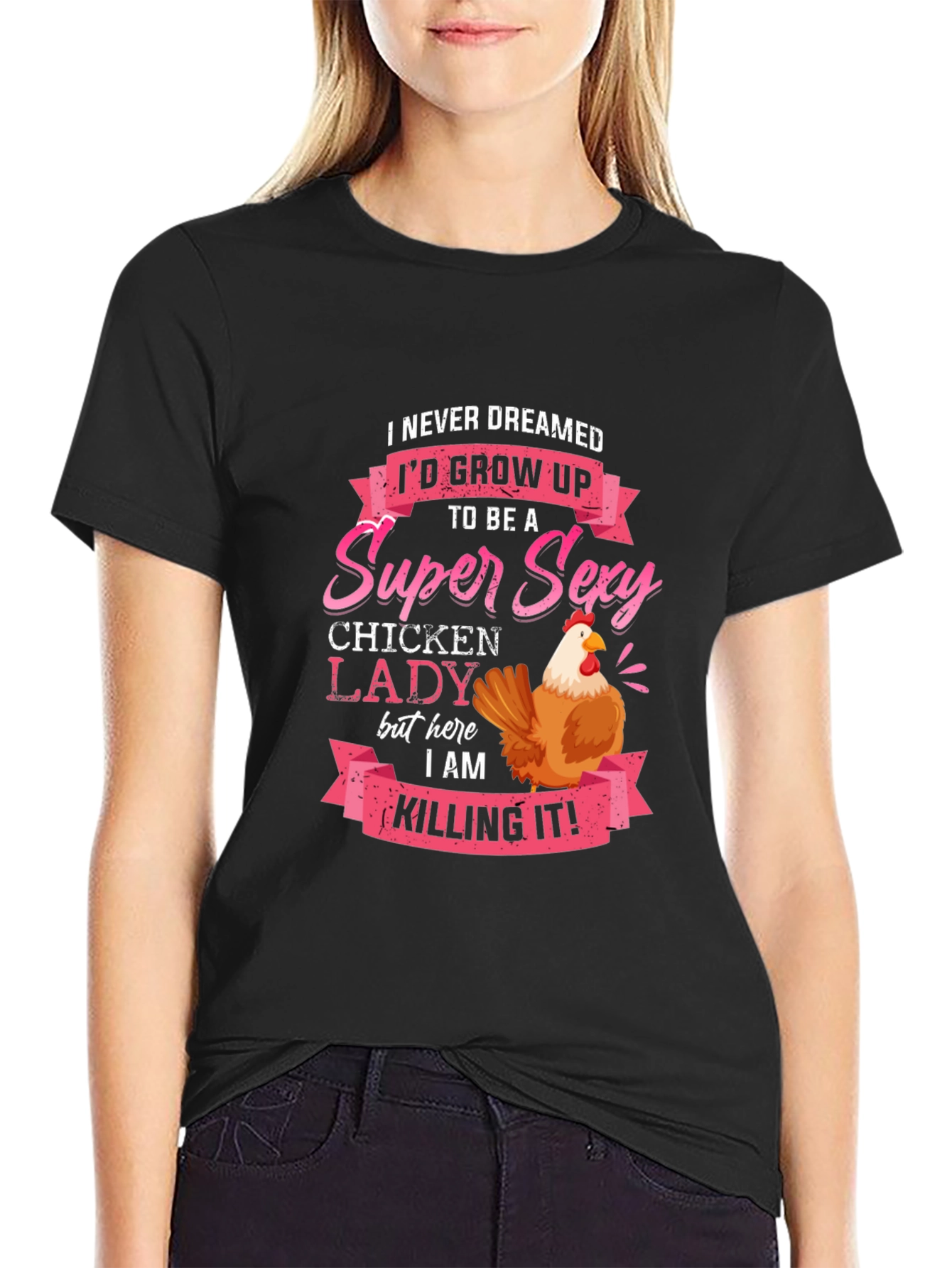 Black Super Sexy Chicken Lady Novelty T-Shirt view 2