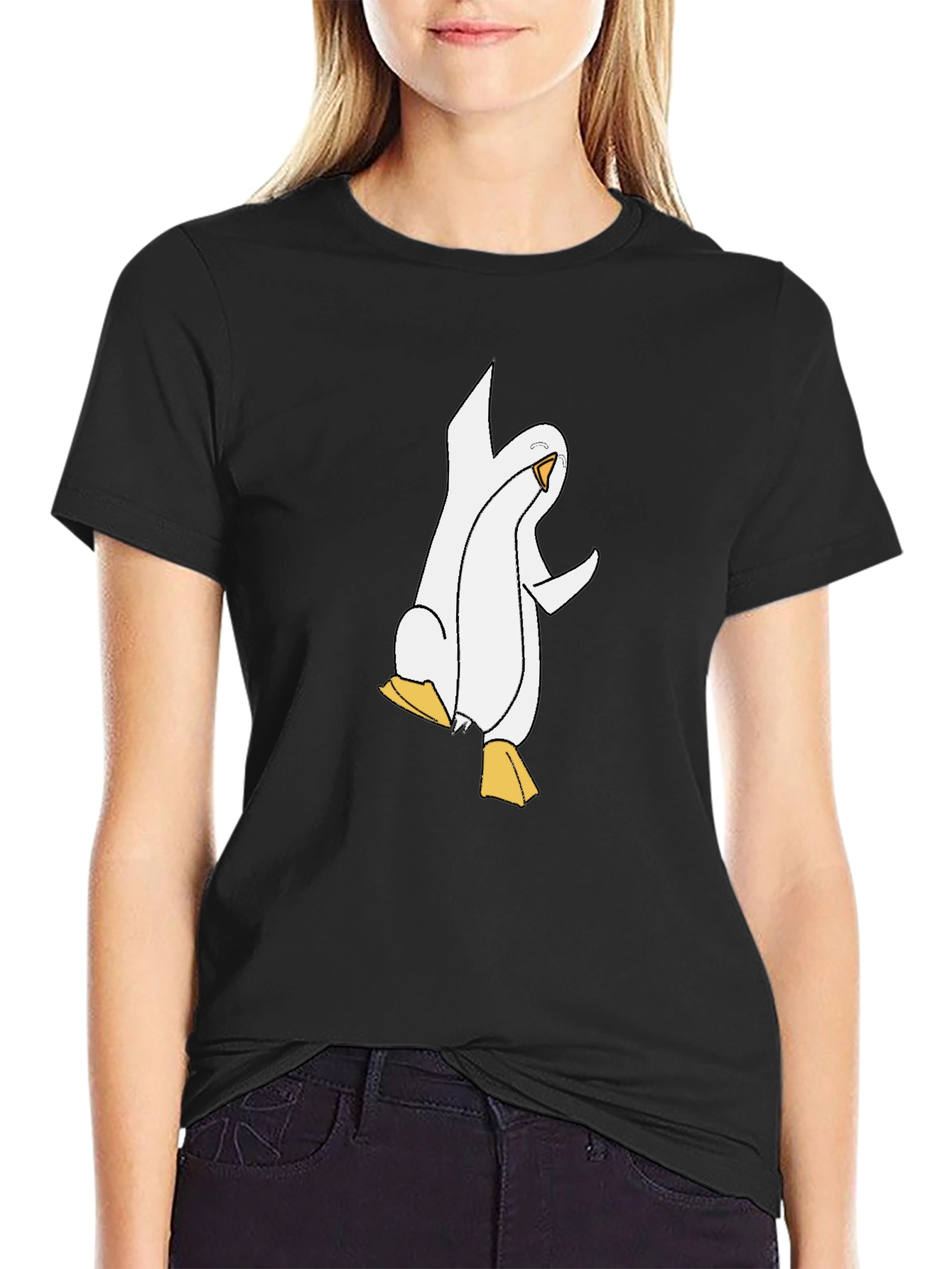 Black Funny Penguin Graphic Black T-Shirt view 2