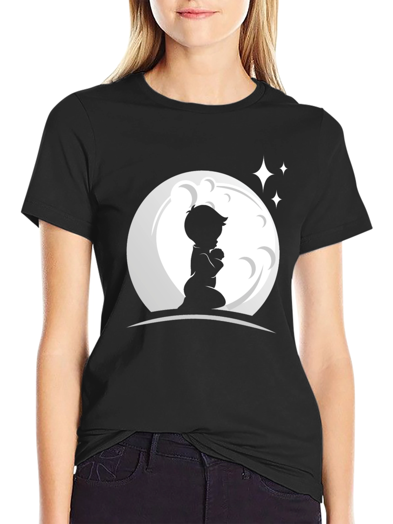 Praying Boy Moon Graphic T-Shirt - 2