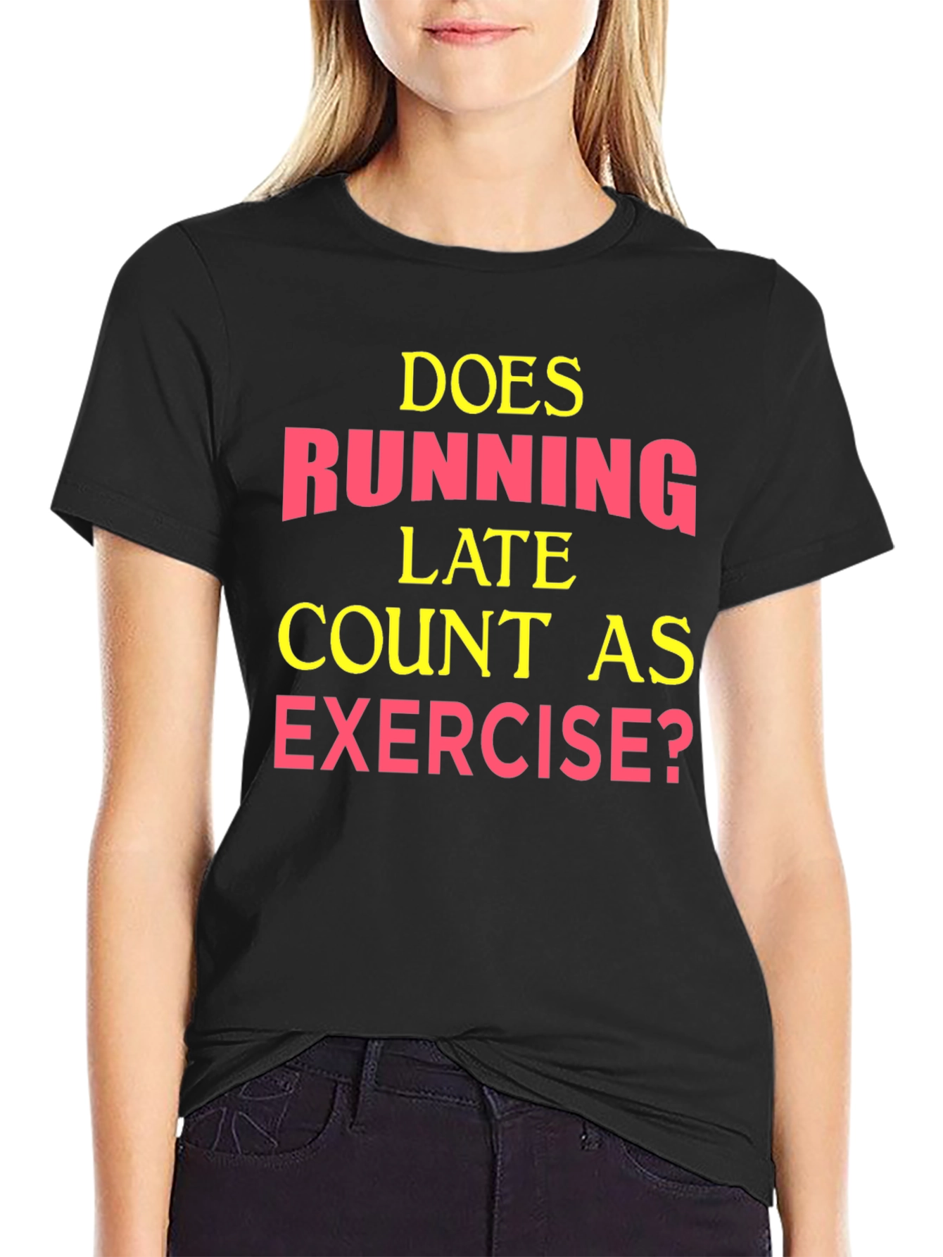 Black Funny Exercise T-Shirt: Running Late? view 2