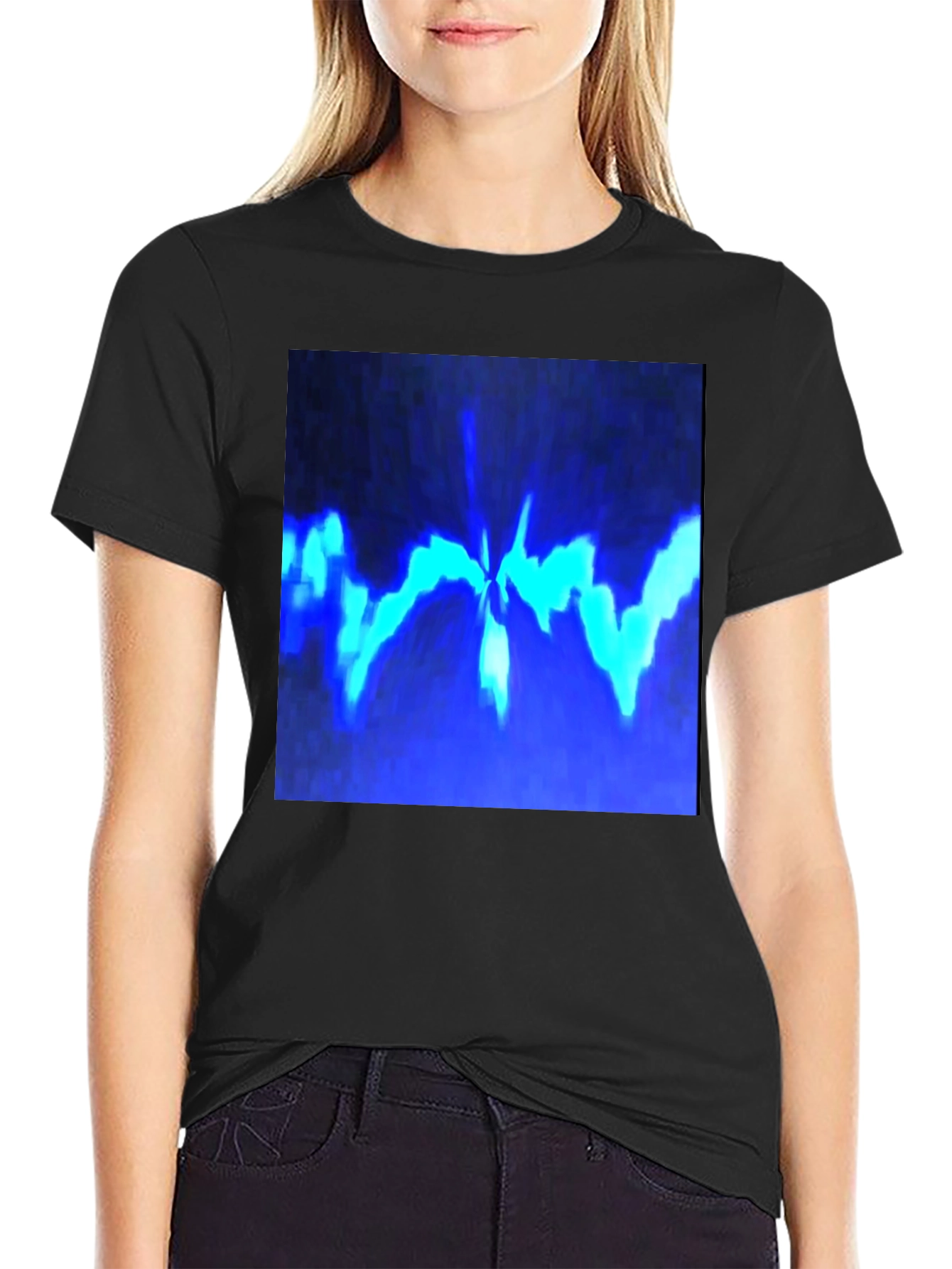 Black Abstract Blue Graphic Print Black T-Shirt view 2