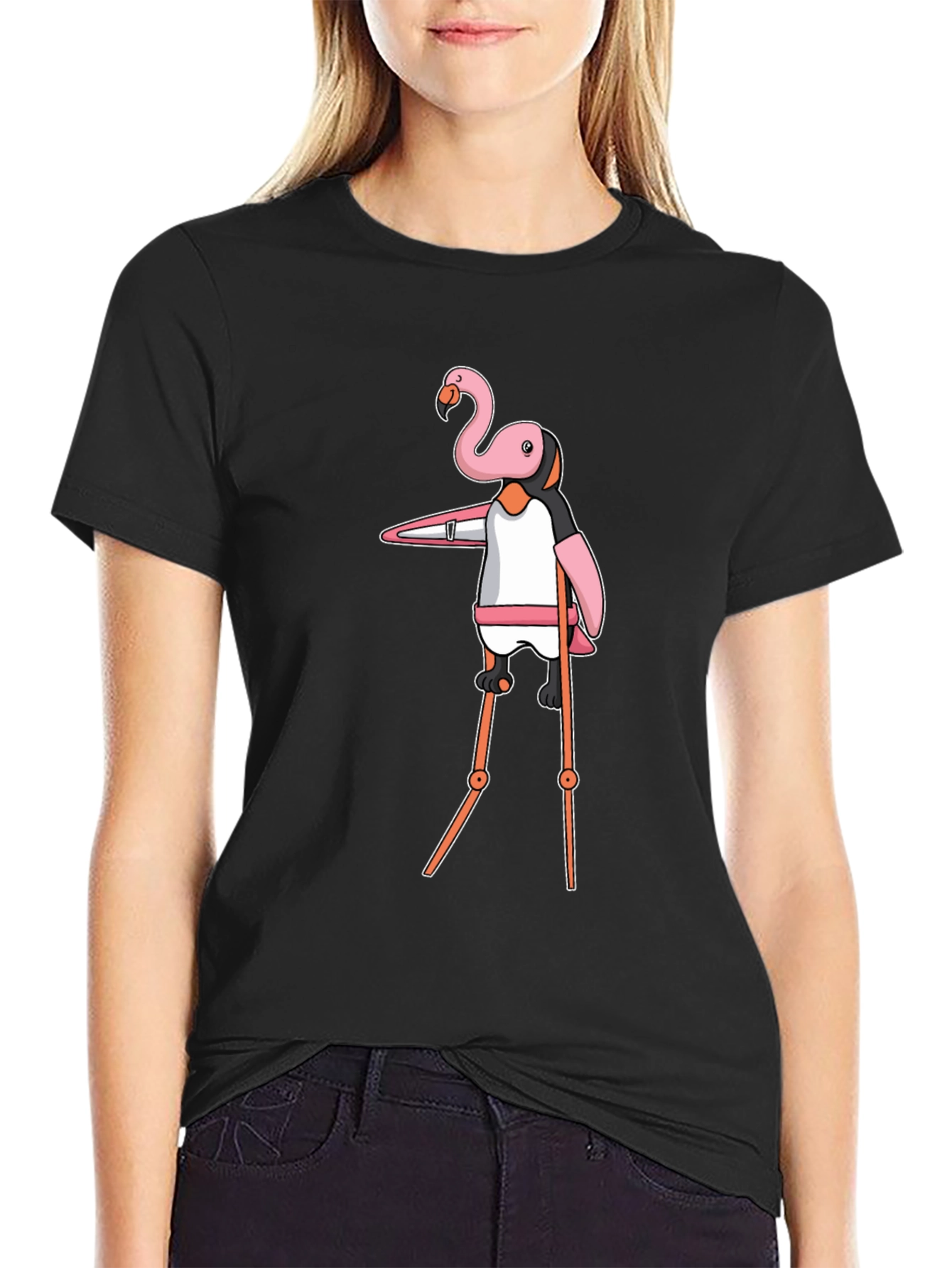 Black Flamingo Stilt Walker Graphic Tee - Black view 2