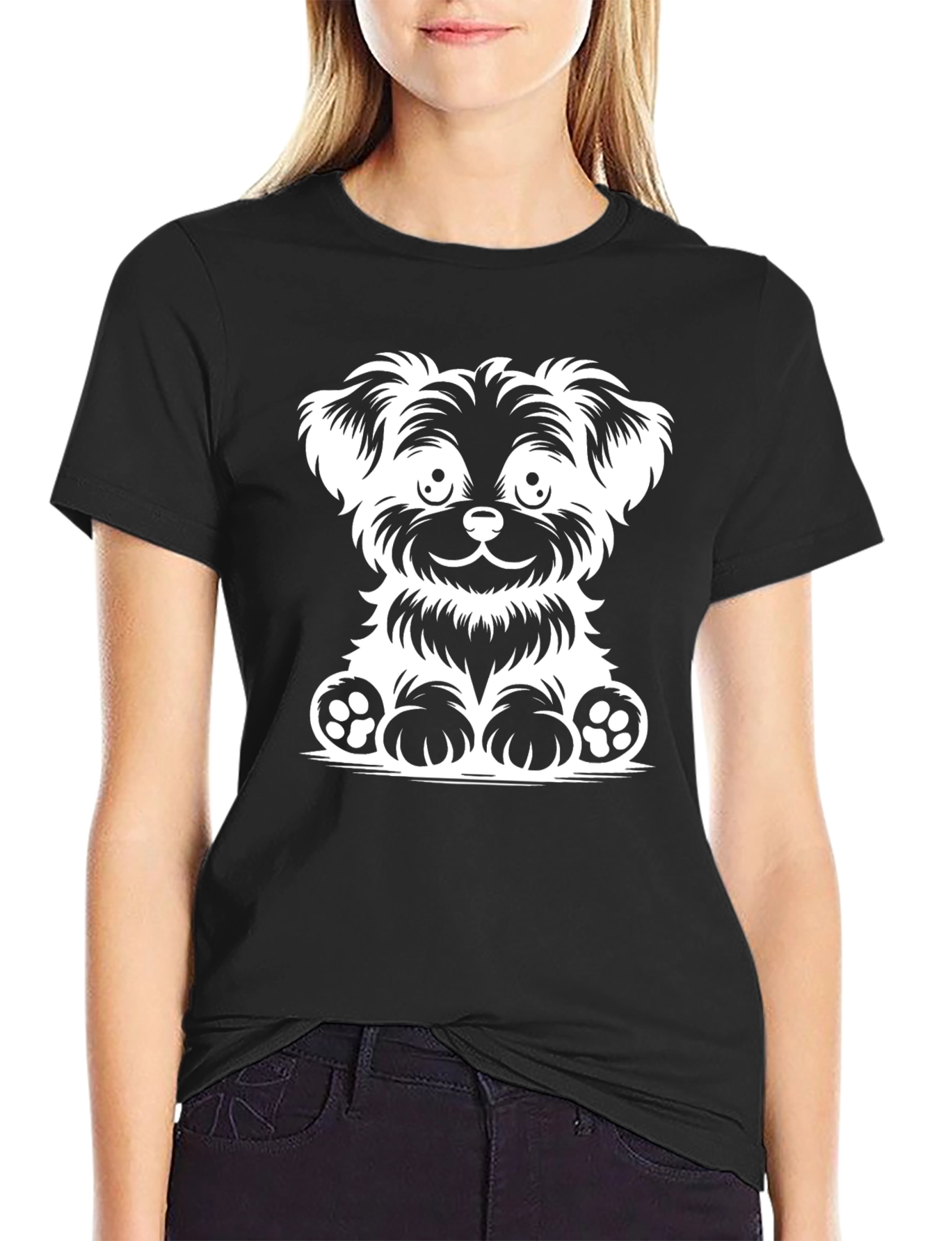 Black Cute Dog Graphic Black T-Shirt view 2