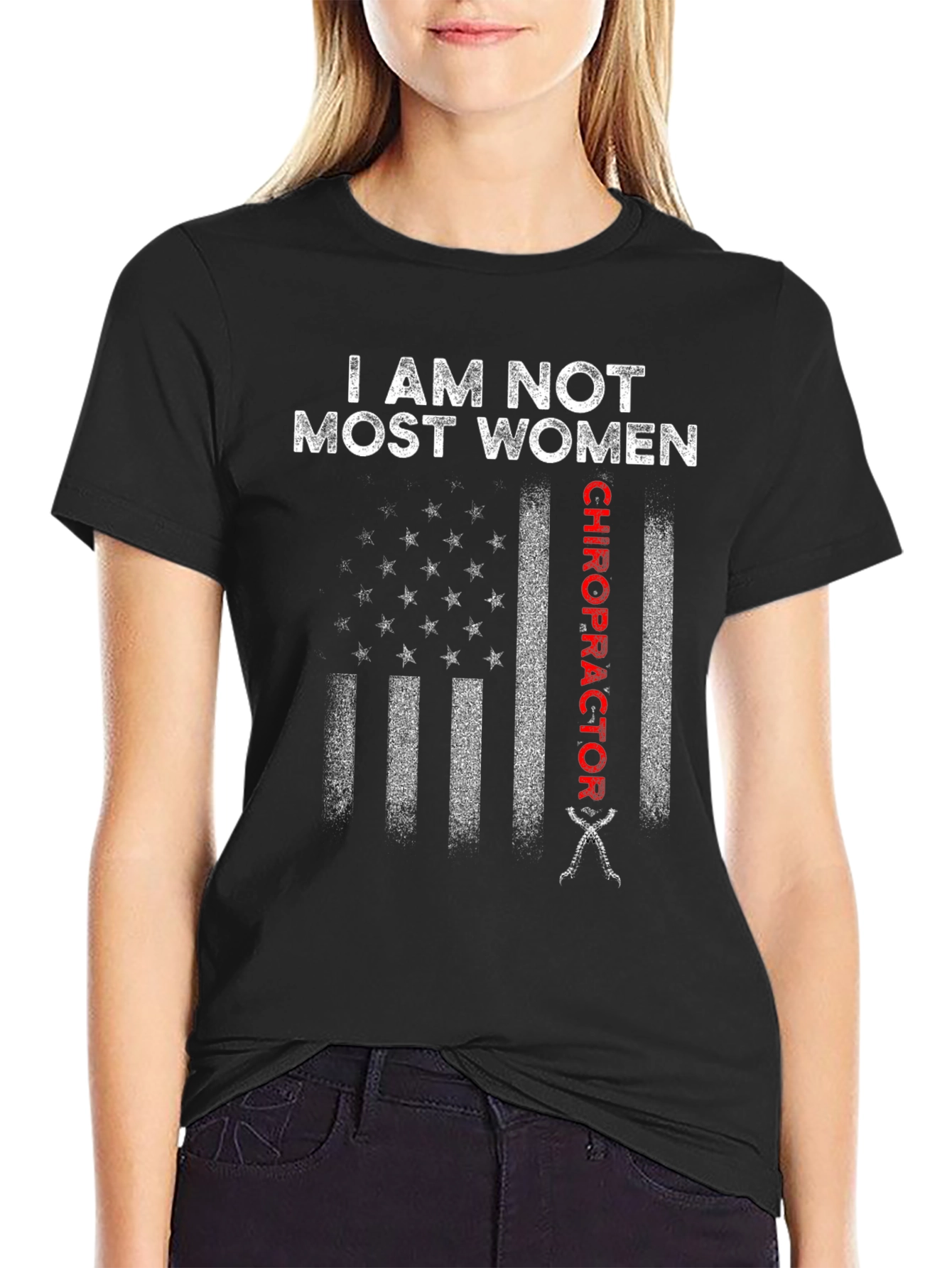 Black Chiropractor Flag T-Shirt: Not Most Women view 2