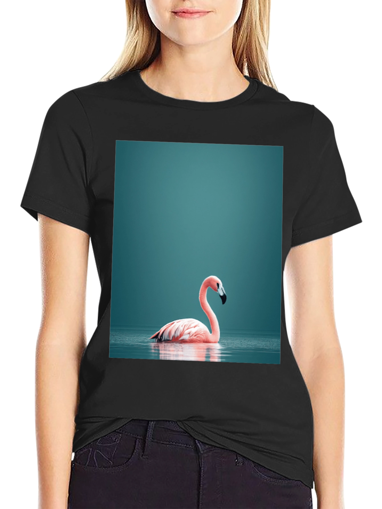 Black Flamingo Graphic Tee - Stylish Black Cotton T-Shirt view 2