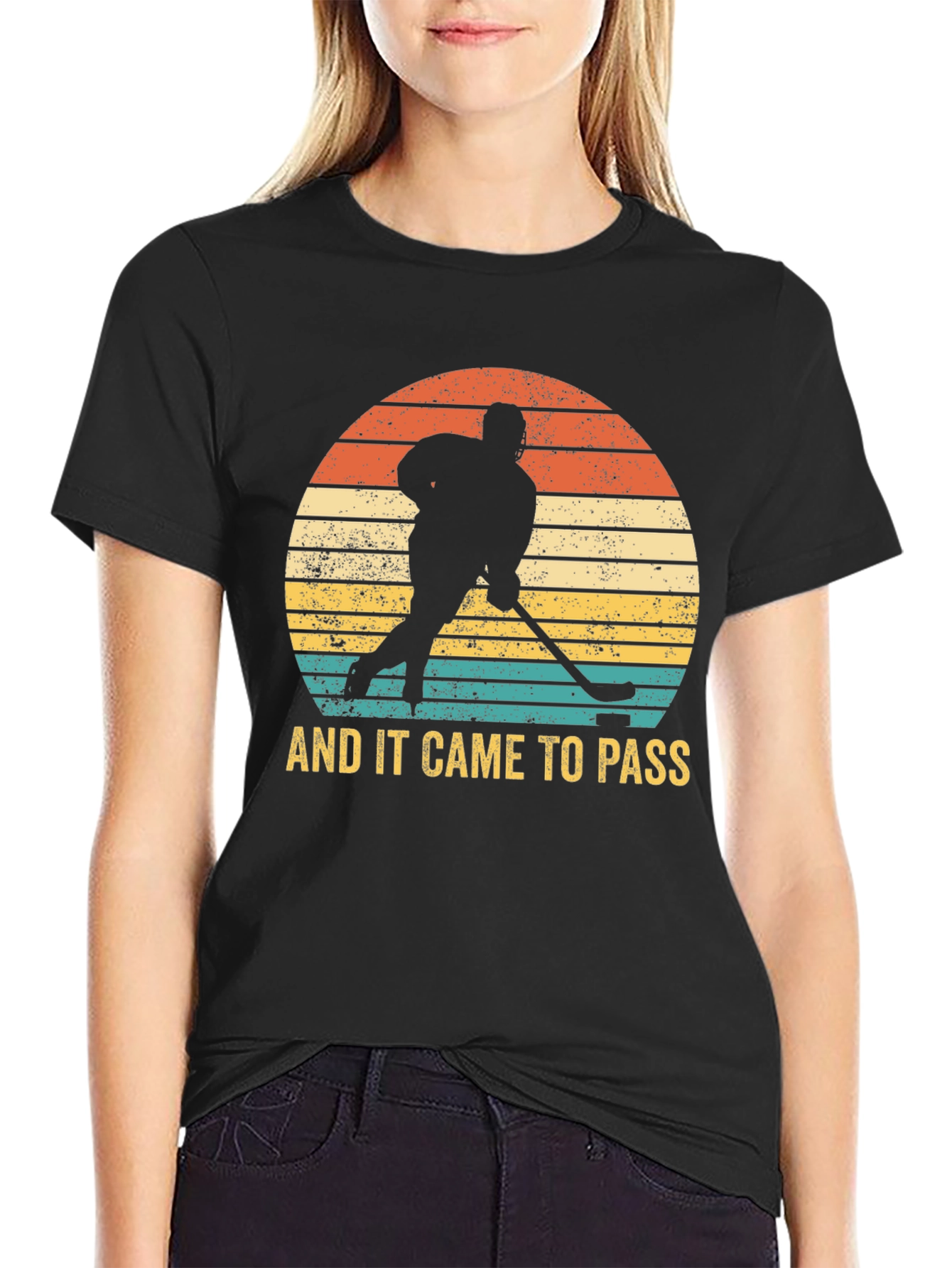 Black Vintage Hockey Player Graphic T-Shirt view 2