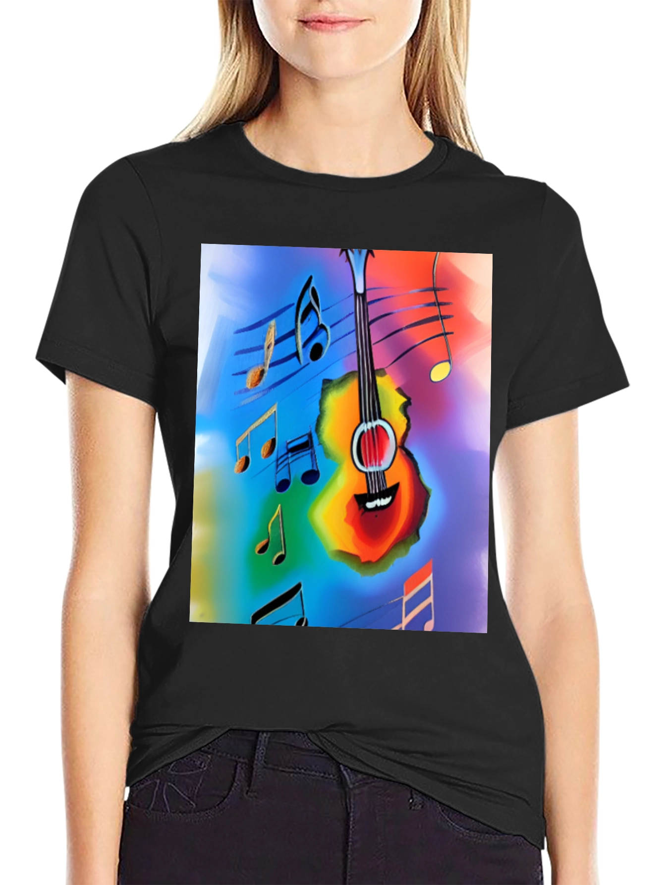 Black Musical Guitar Notes Graphic T-Shirt view 2