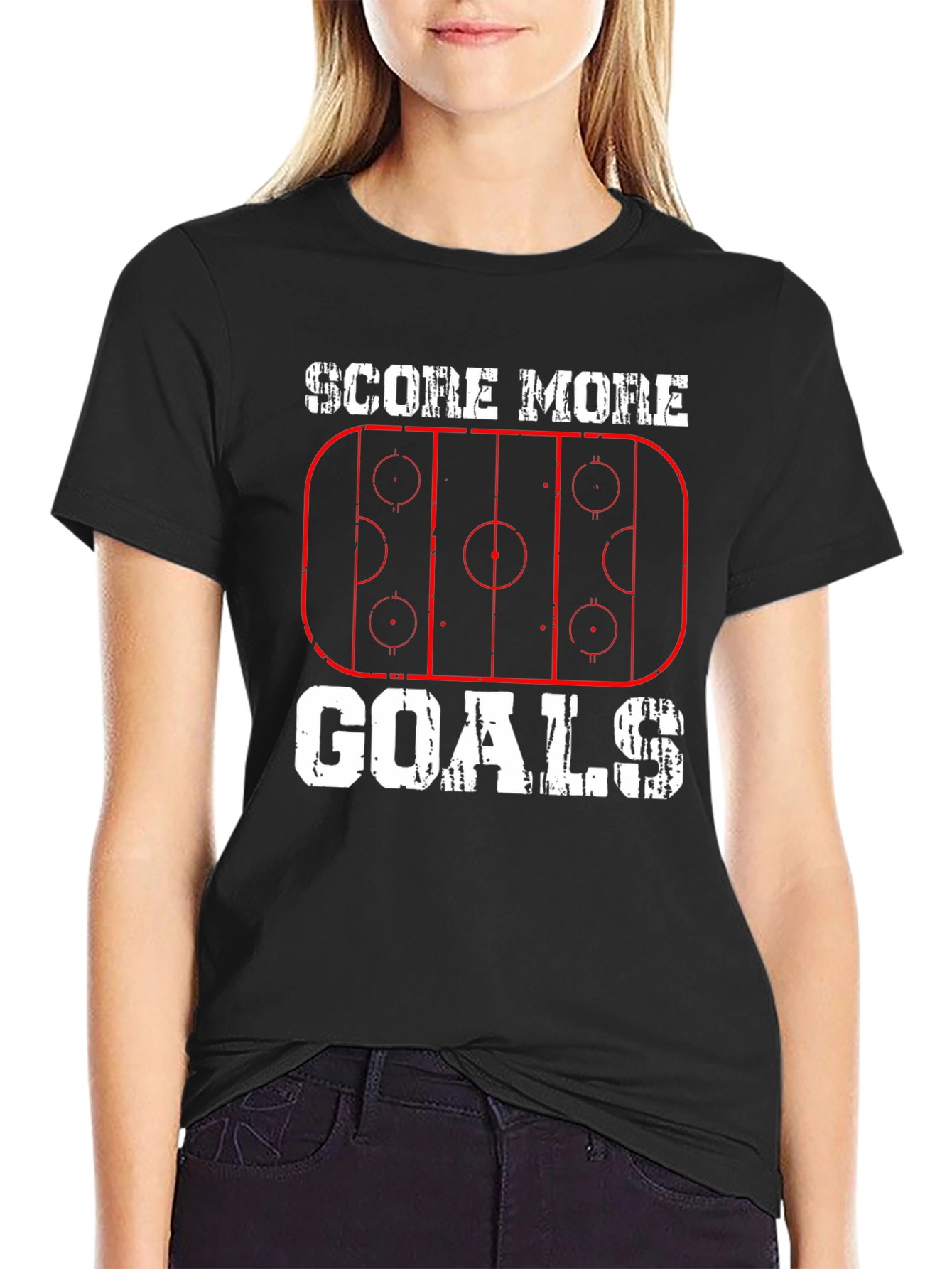 Black Score More Goals Hockey Graphic Tee view 2