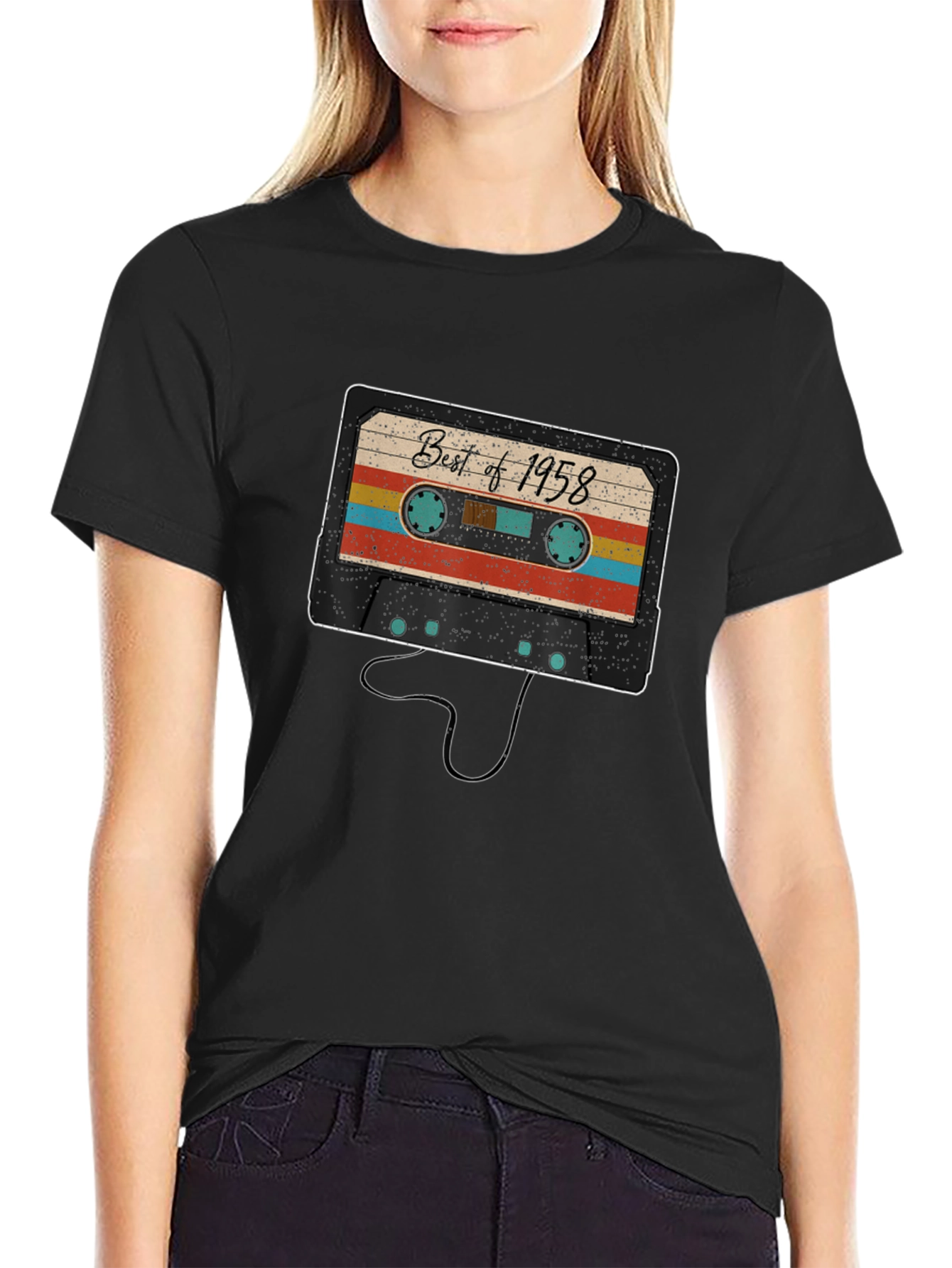 Black Retro Best of 1958 Cassette Tape Graphic T-Shirt view 2