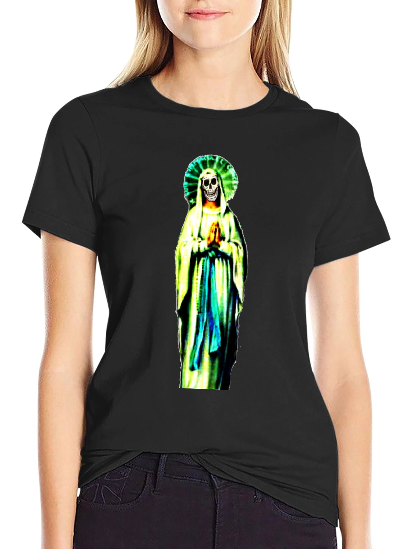 Black Grim Reaper Virgin Mary T-Shirt - Black view 2