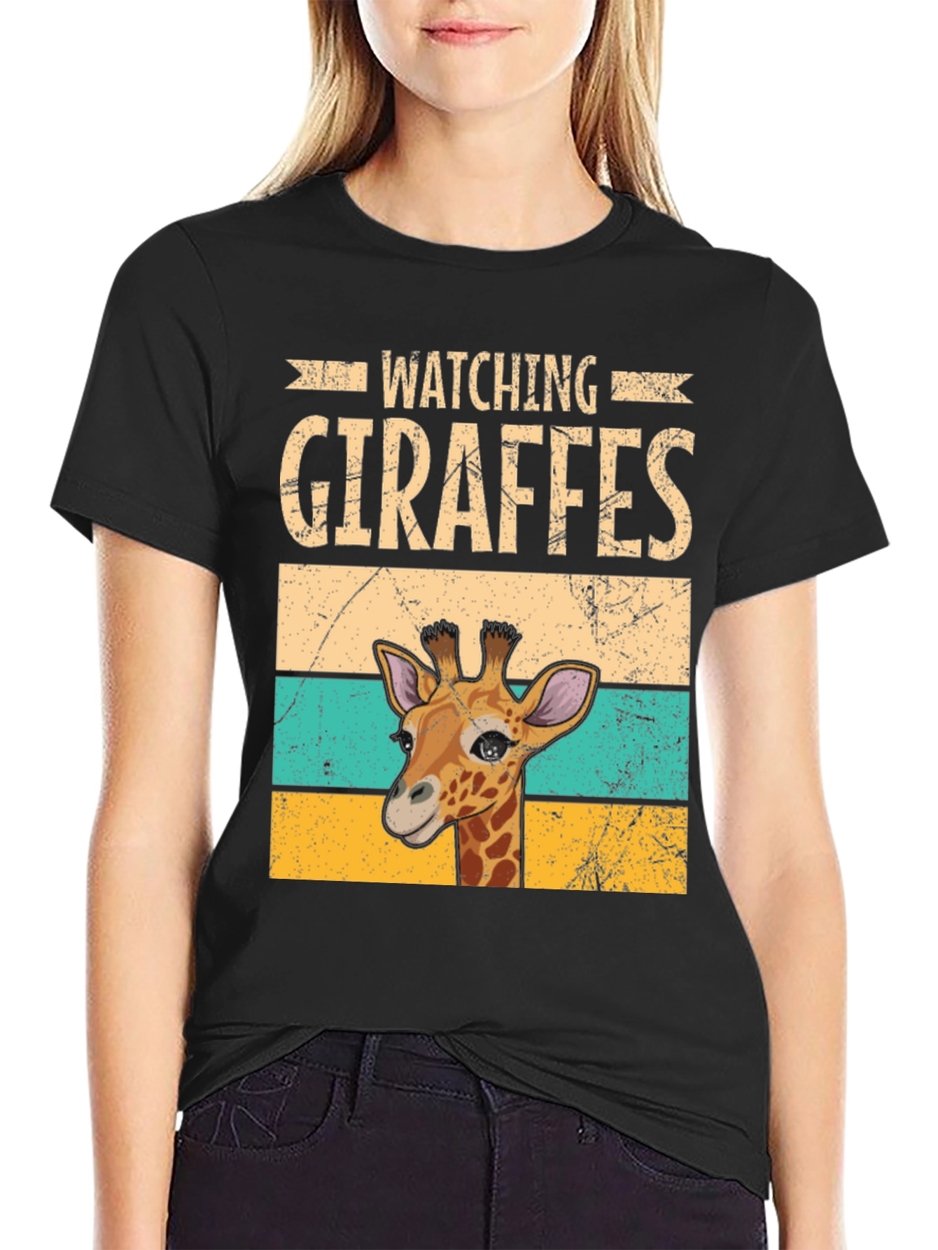 Black Watching Giraffes Graphic Tee - Unisex Soft Cotton T-Shirt view 2