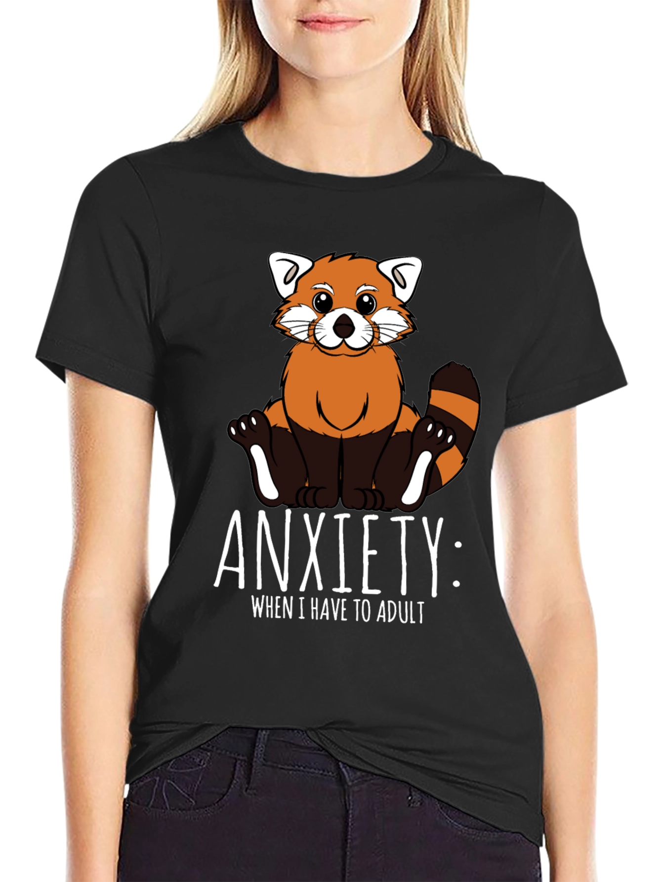 Black Anxiety Red Panda Adulting T-Shirt view 2