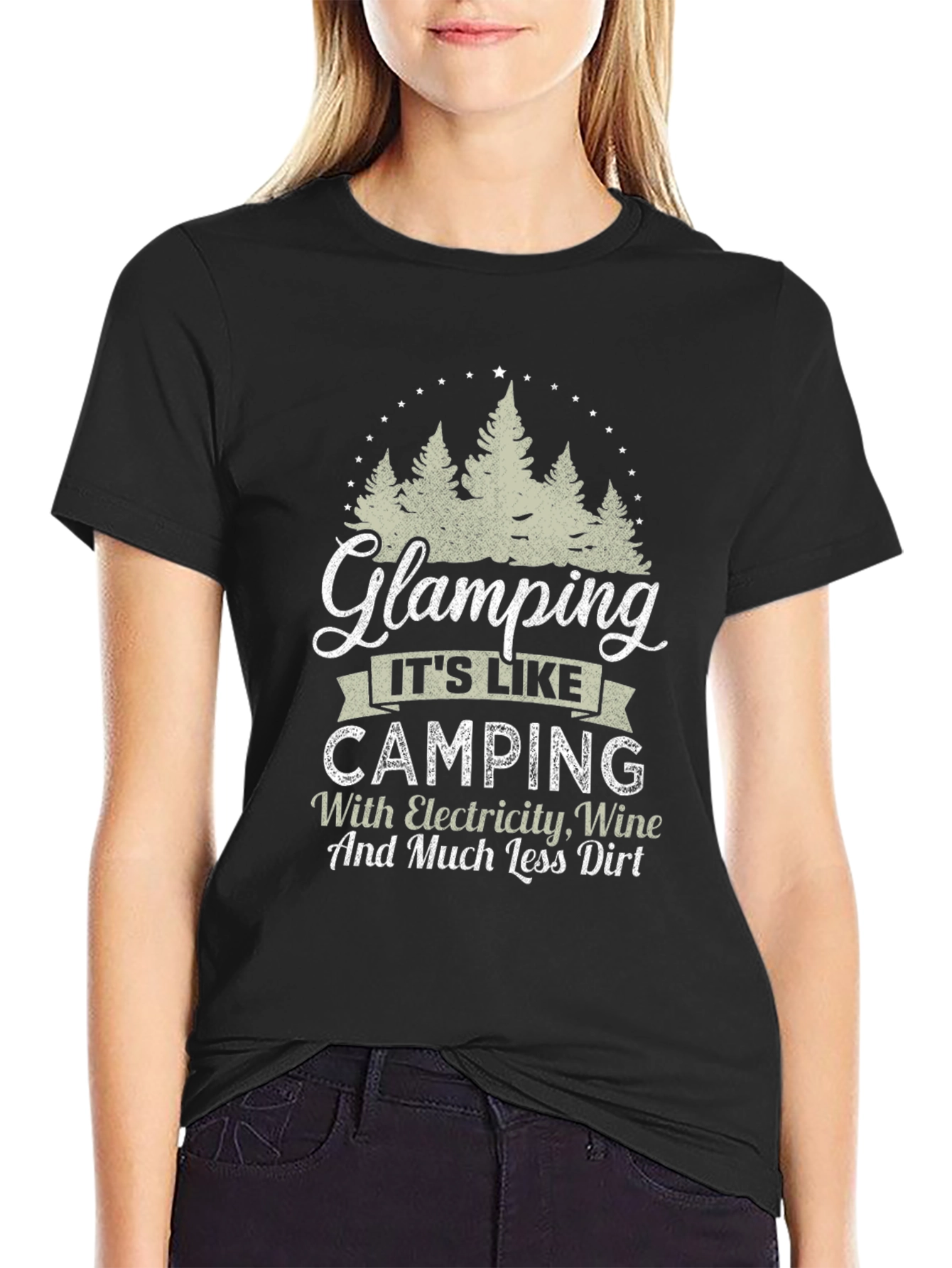 Black Glamping Camping Electricity Wine T-Shirt view 2