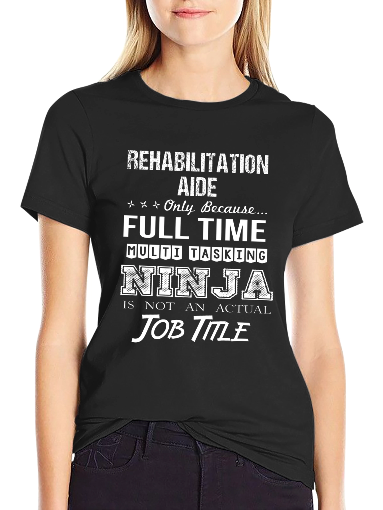 Black Rehabilitation Aide Ninja Job Title T-Shirt view 2