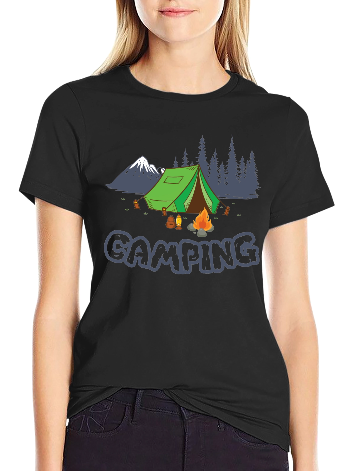Black Camping Graphic Tee - Adventure Awaits view 2