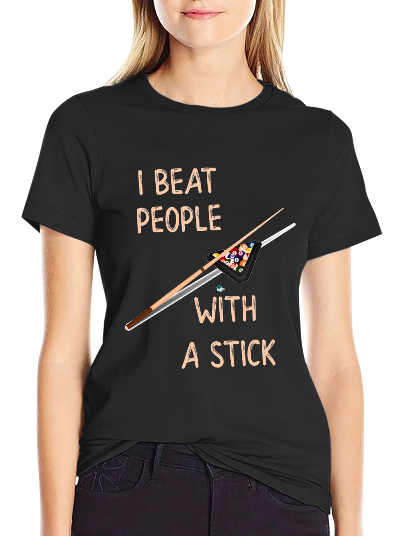 Black I Beat People With a Stick T-Shirt - Billiards  view 2