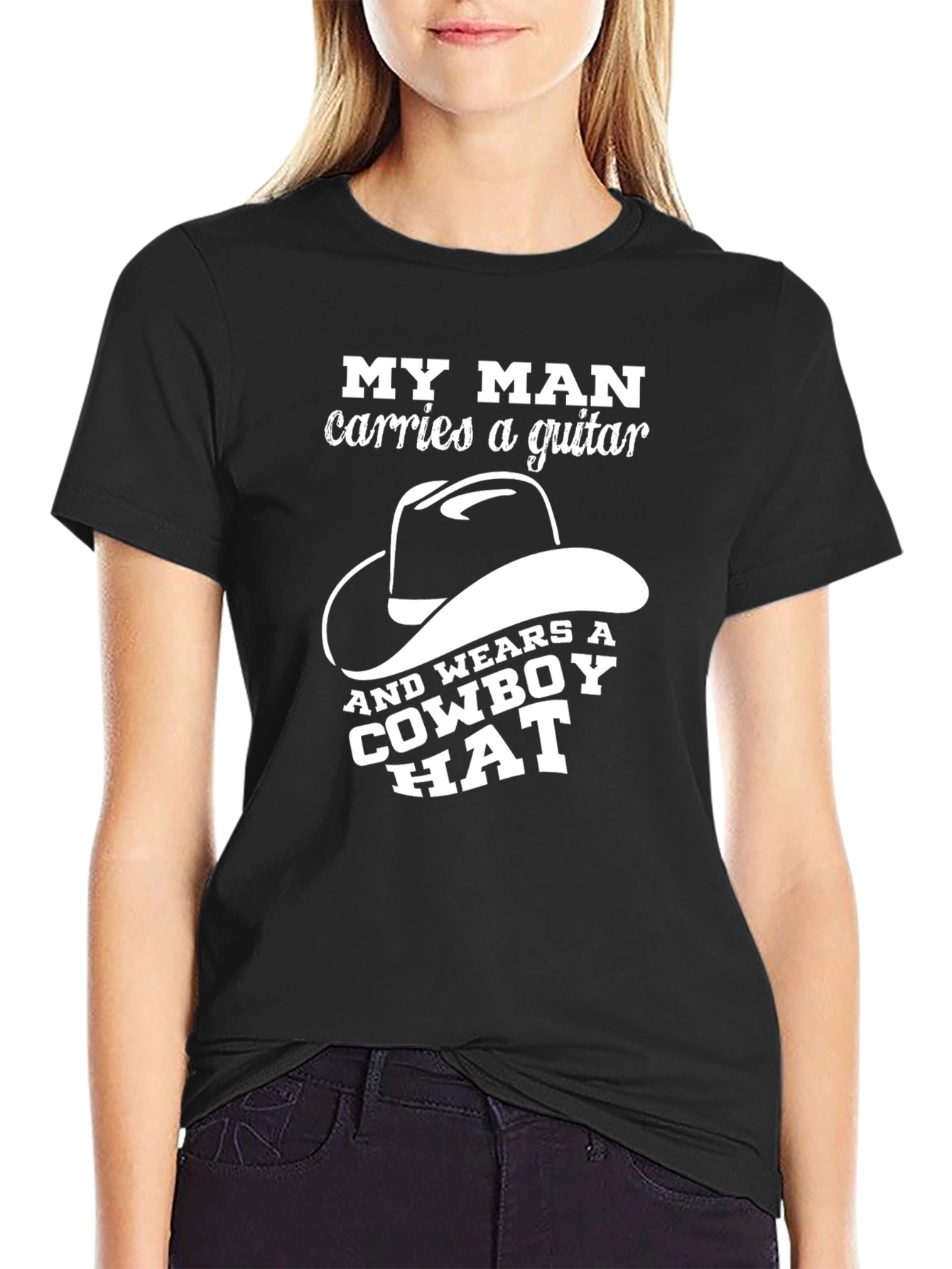 Black My Man Guitar & Cowboy Hat T-Shirt view 2