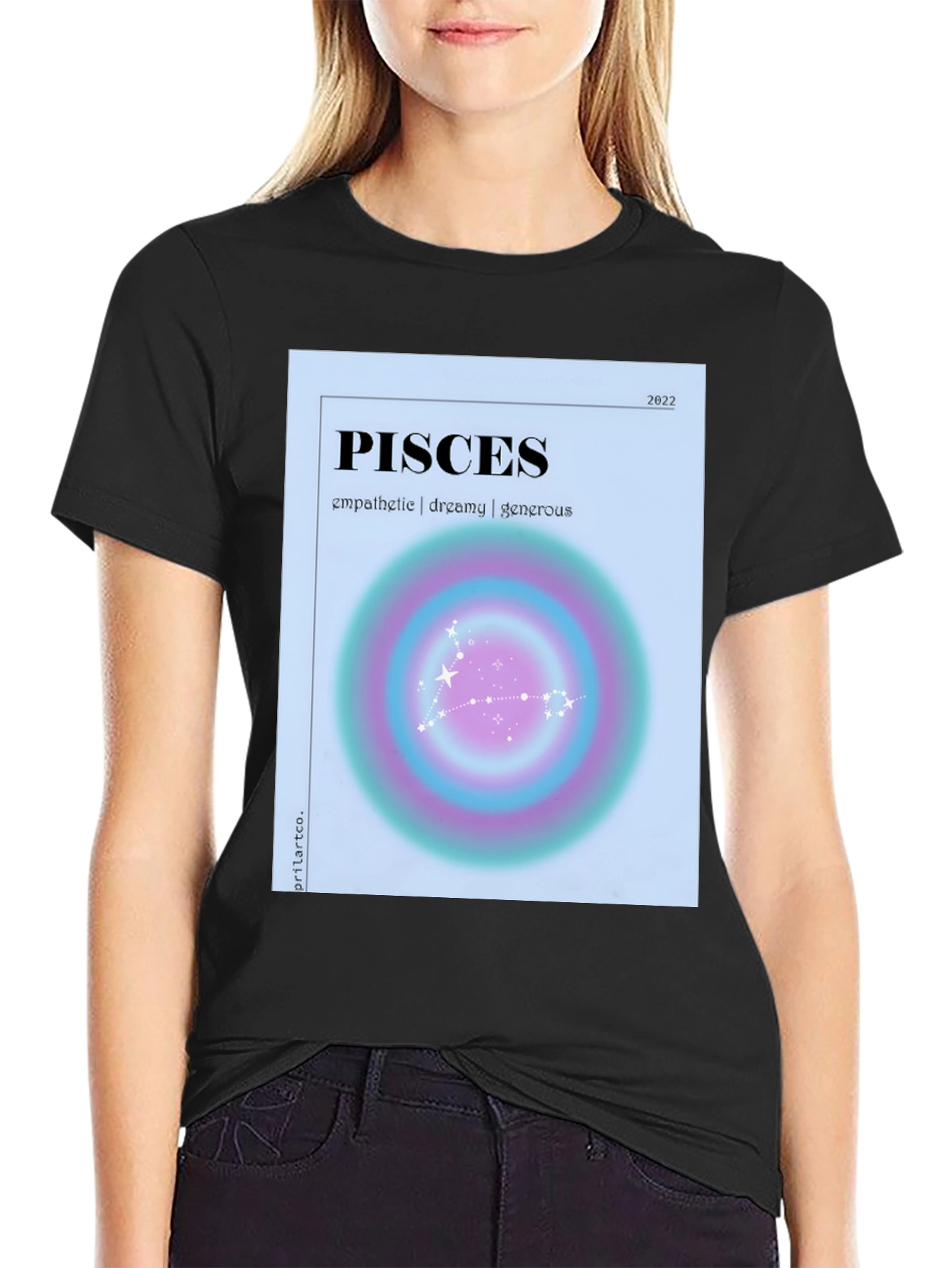Black Pisces Zodiac Graphic T-Shirt - Empathetic Dreamy Generous view 2