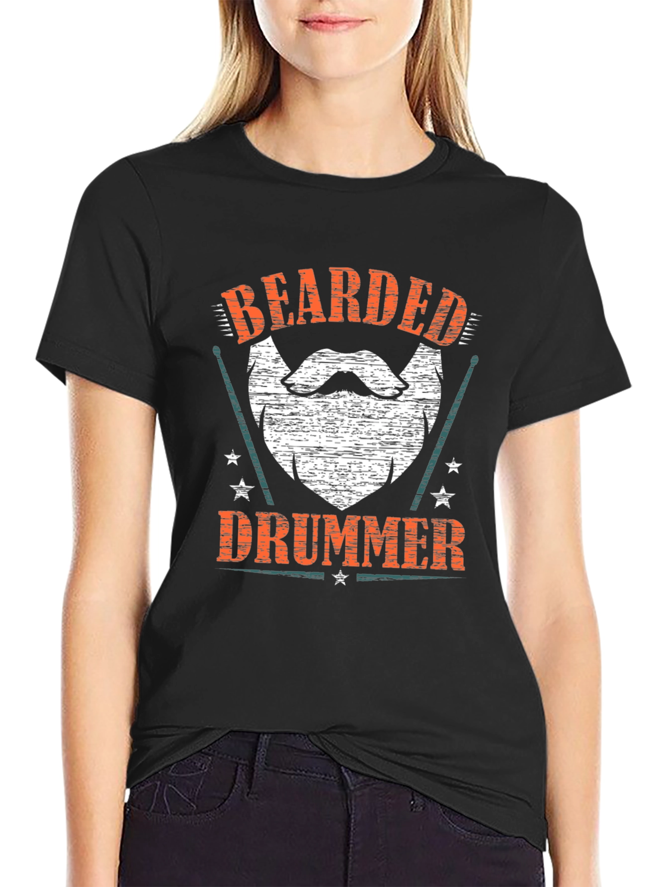 Black Bearded Drummer Black T-Shirt view 2