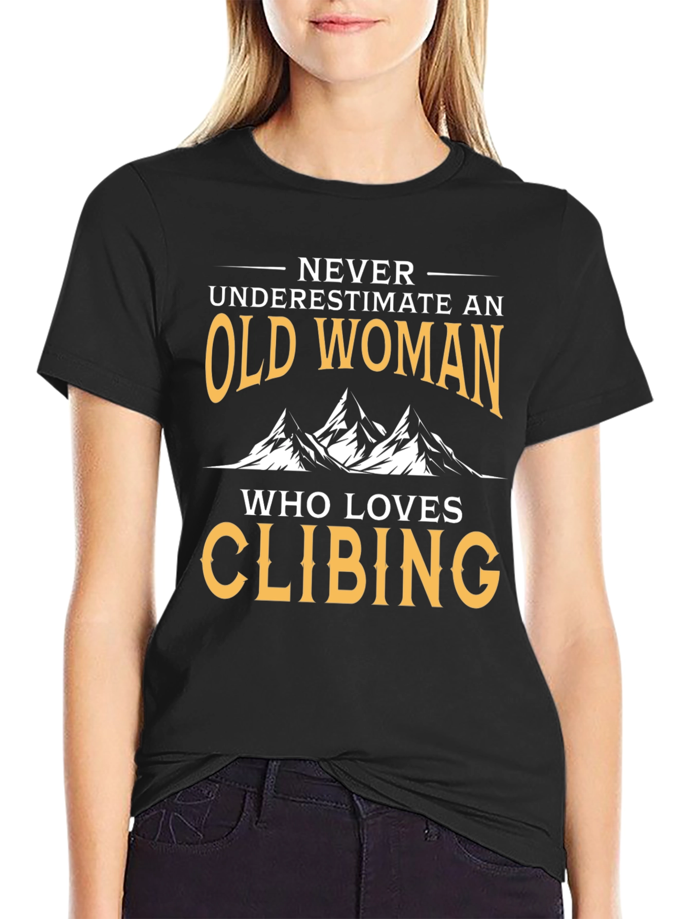 Black Funny Old Woman Climbing T-Shirt view 2