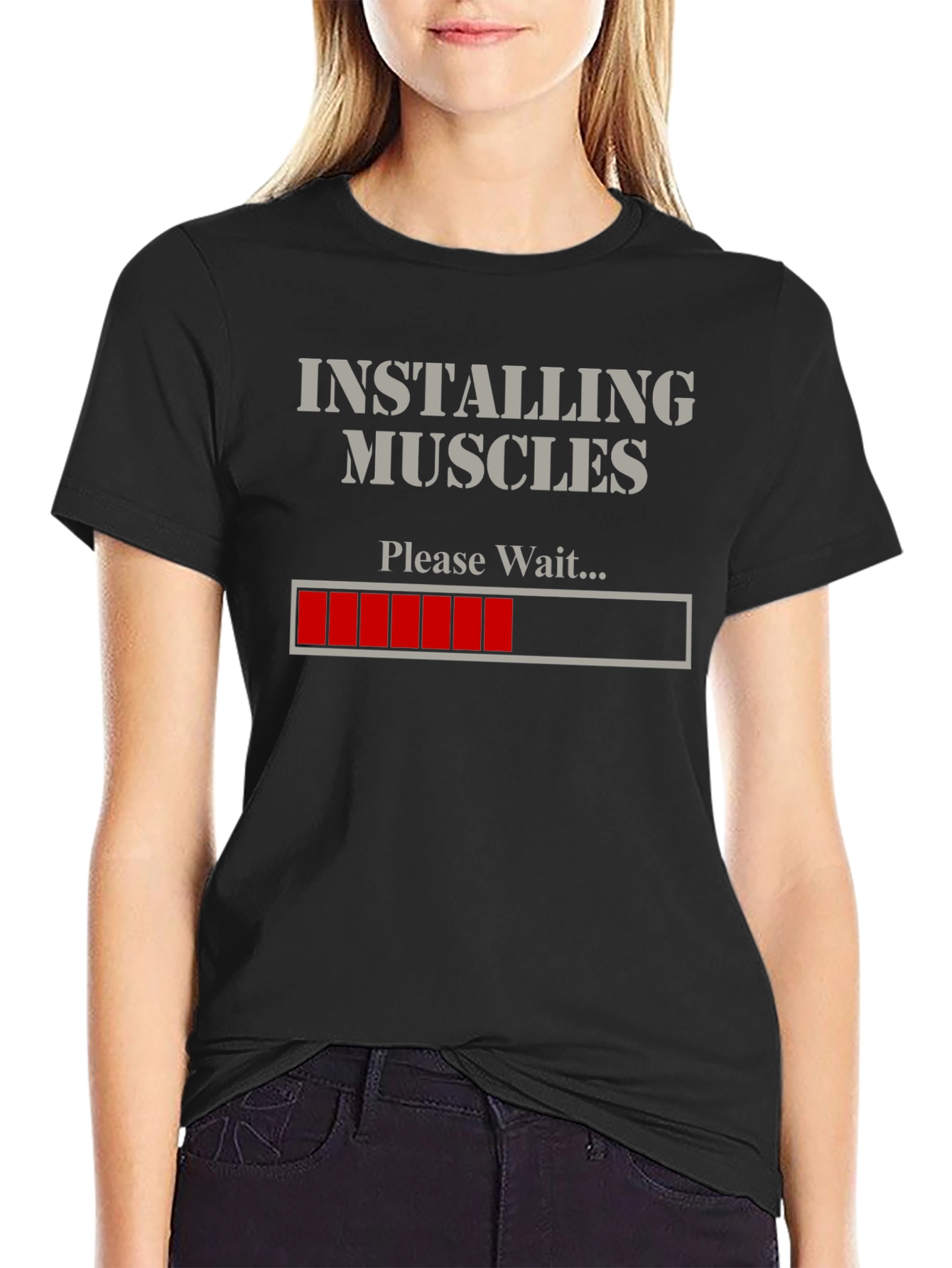 Black Installing Muscles Funny Gym T-Shirt view 2