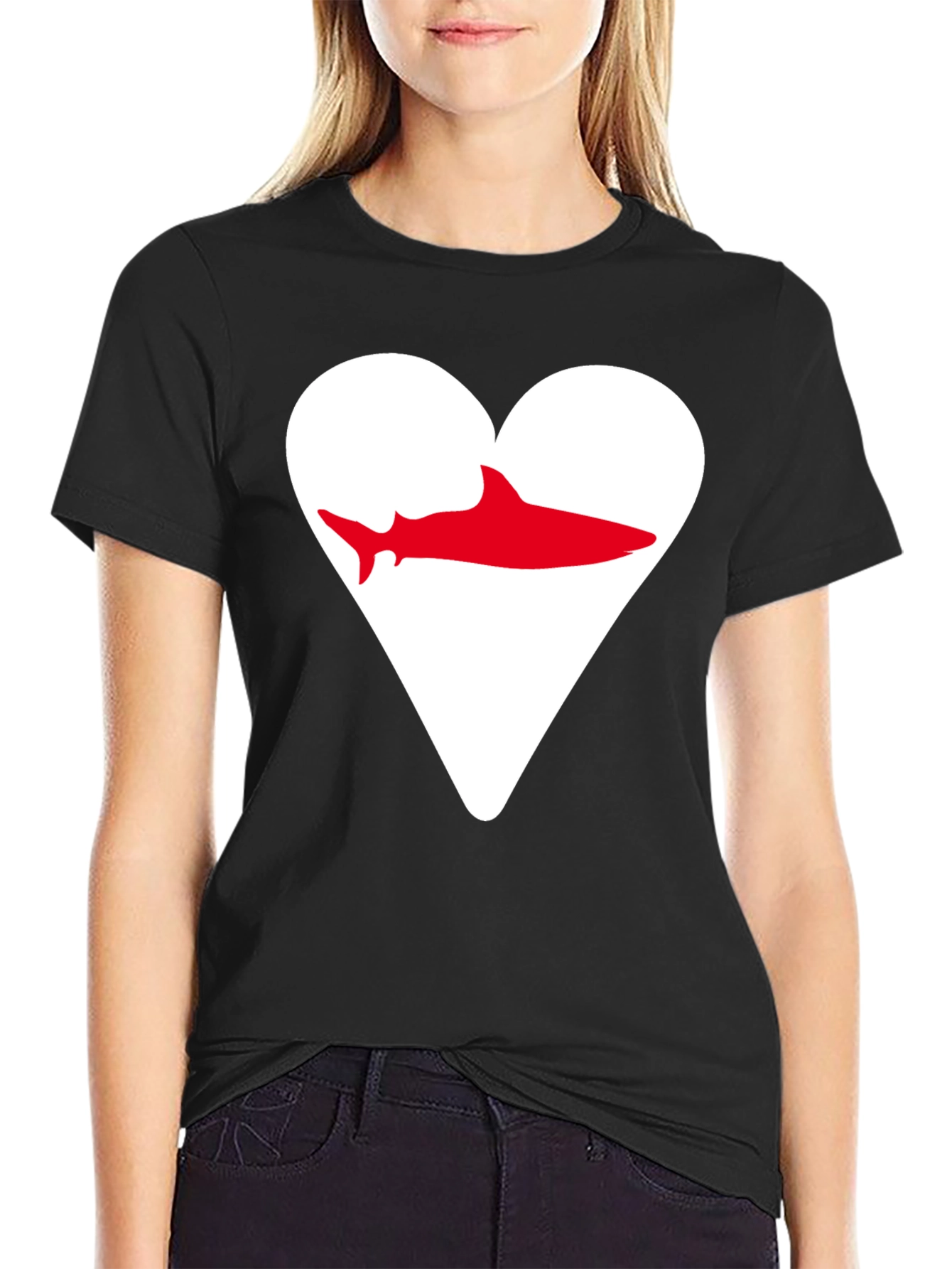 Black Shark Heart Graphic Tee - Black Cotton T-Shirt view 2