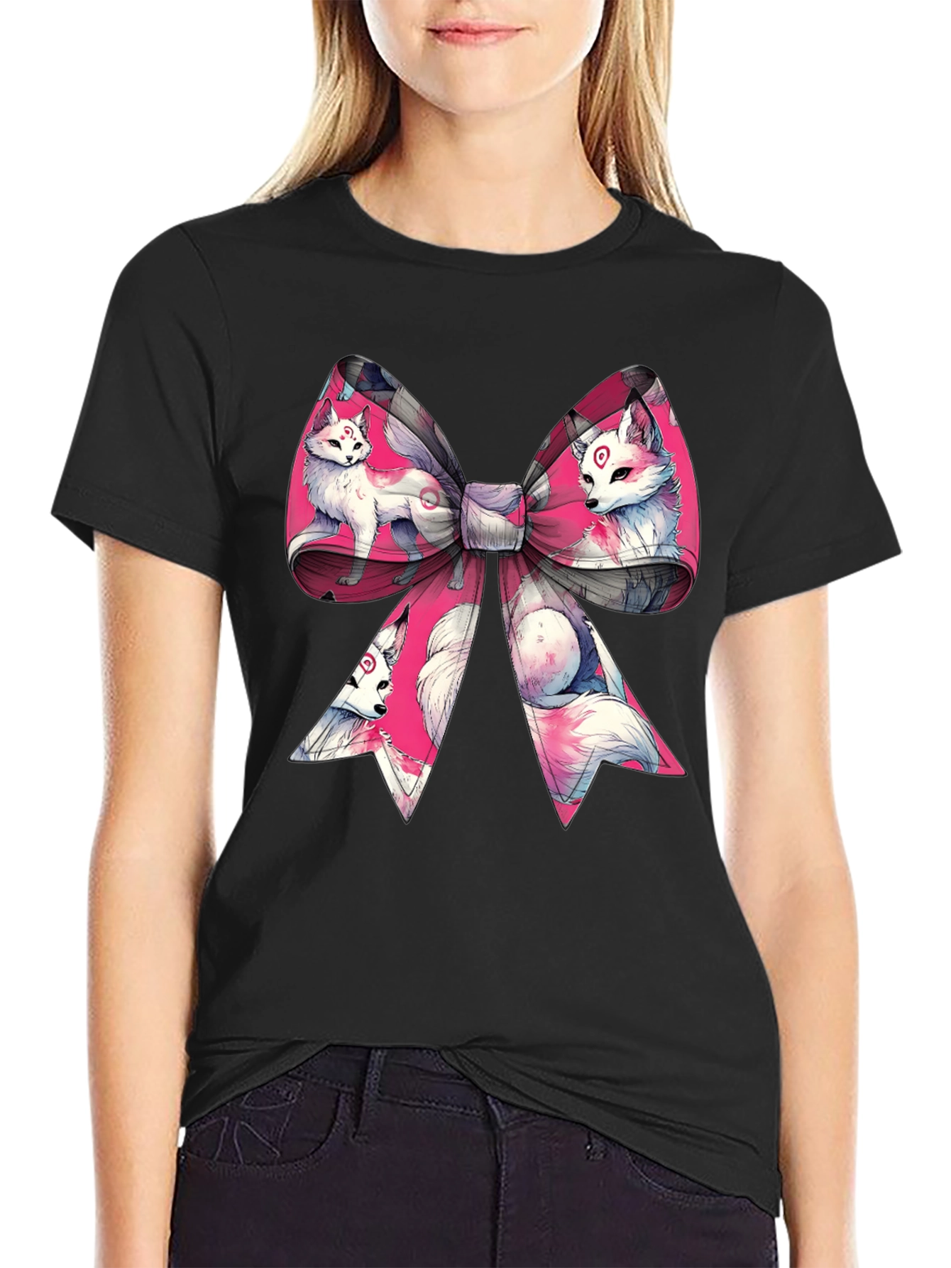 Black Fox Bow T-Shirt - Anime Style view 2