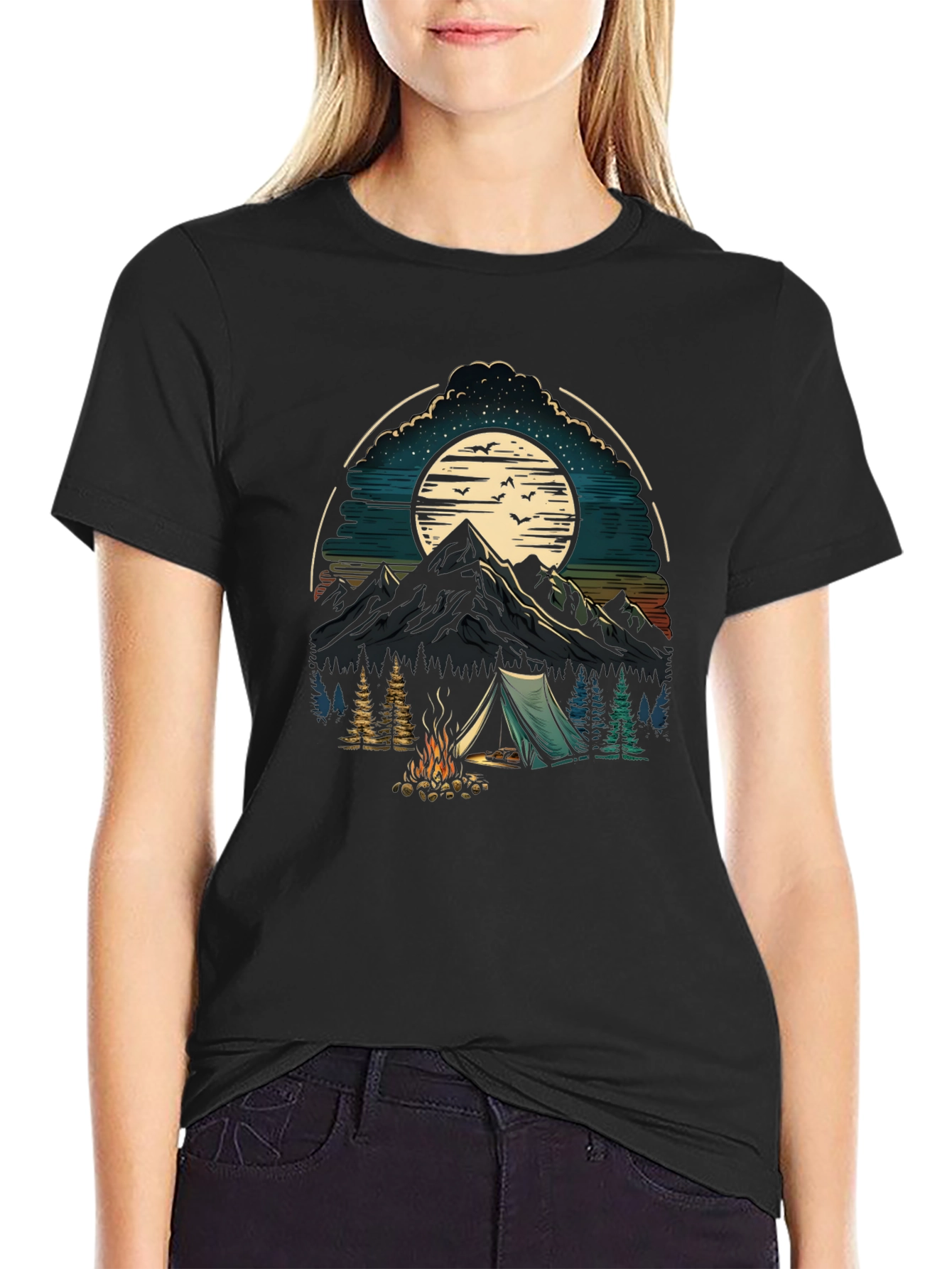 Black Camping Adventure Graphic T-Shirt view 2