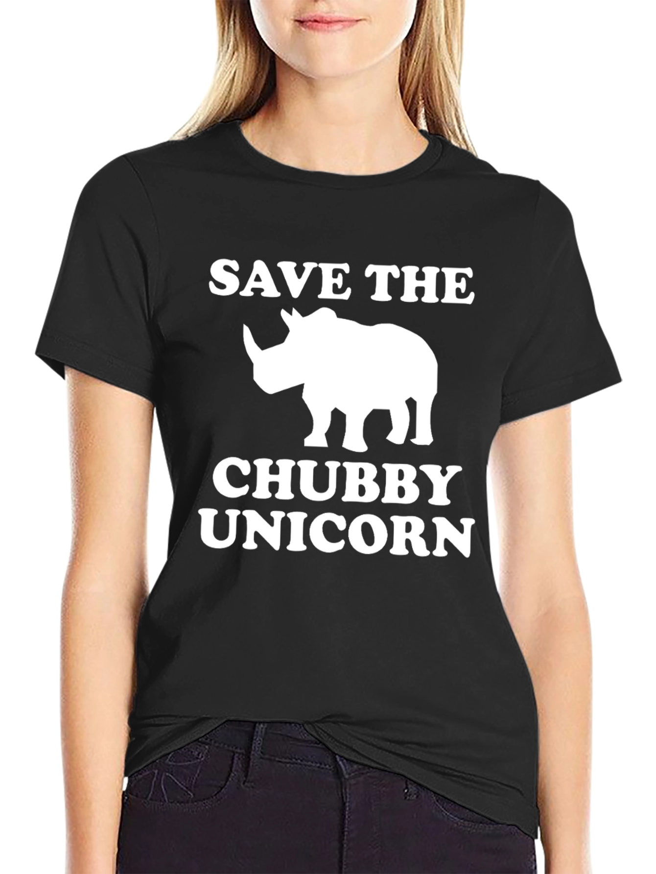 Black Save the Chubby Unicorn T-Shirt - Funny Rhino Tee view 2