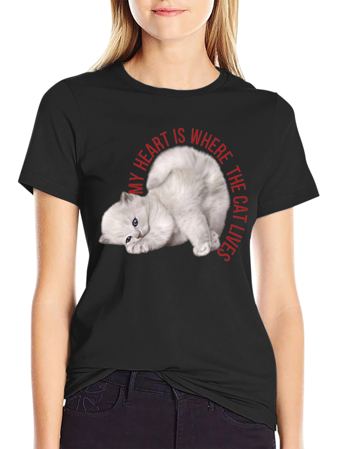 Black My Heart Is Where The Cat Lives Black T-Shirt view 2