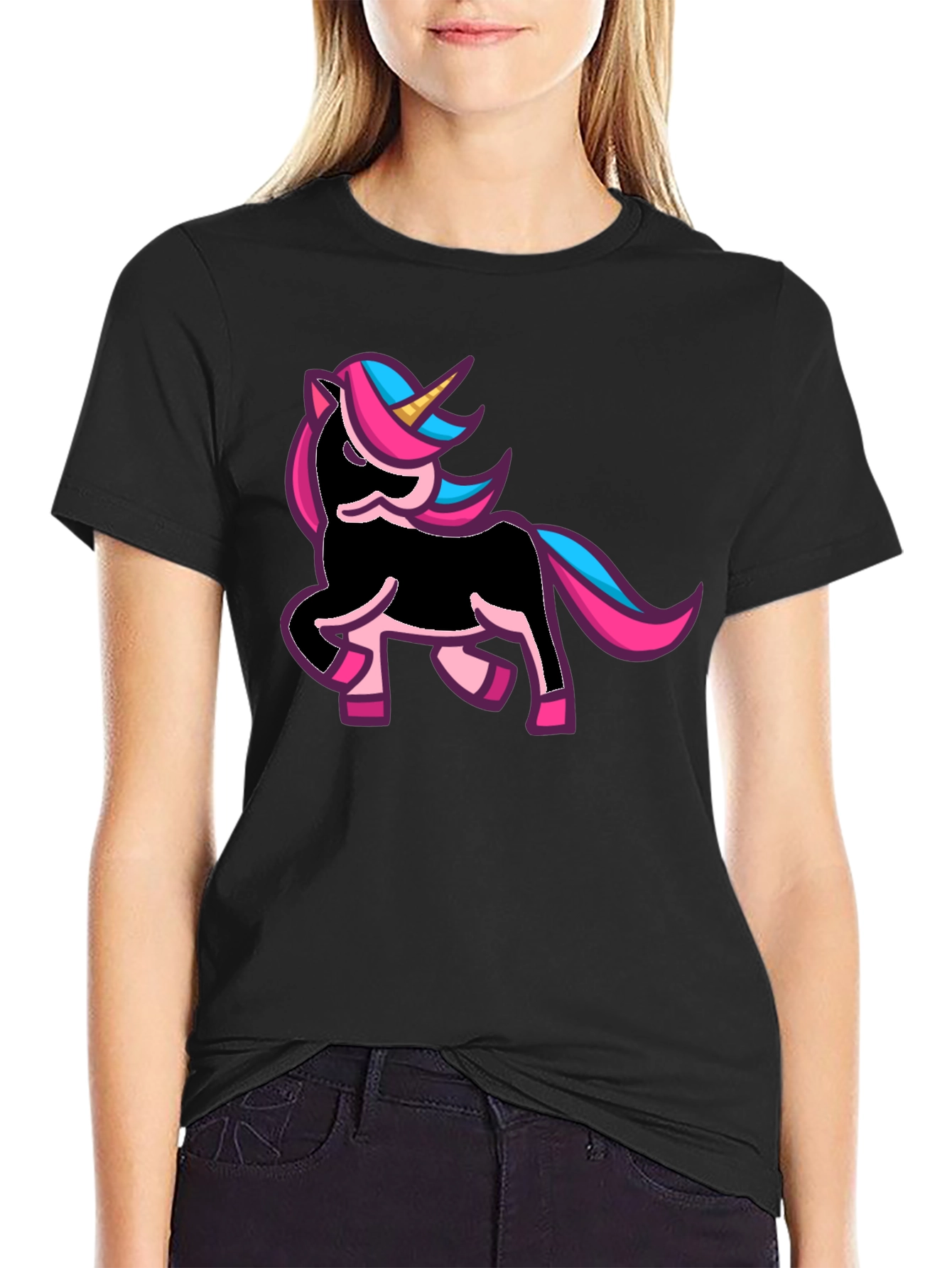 Black Unicorn Graphic Print Black T-Shirt view 2