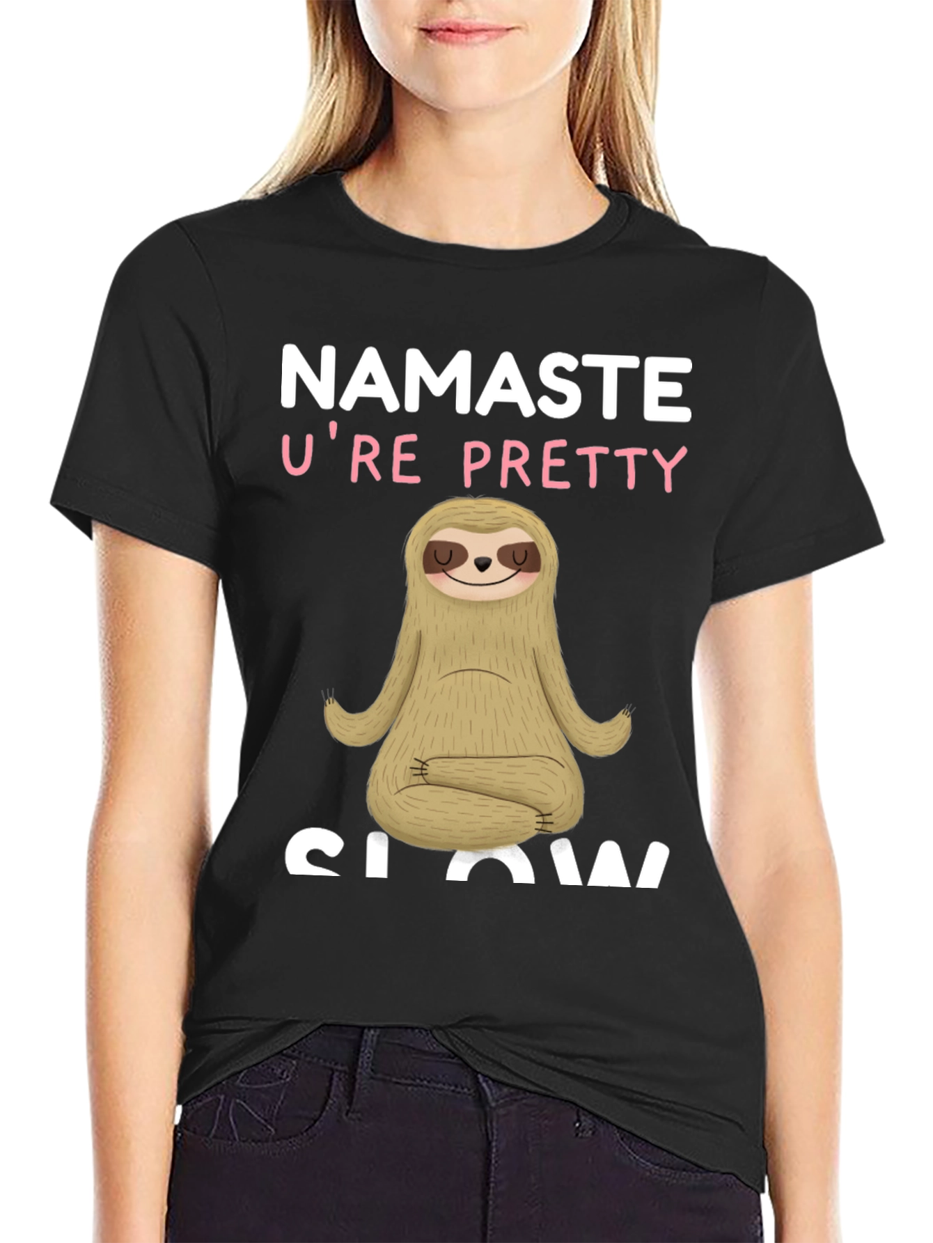 Black Namaste Sloth T-Shirt - Funny Yoga Lazy Animal Tee view 2