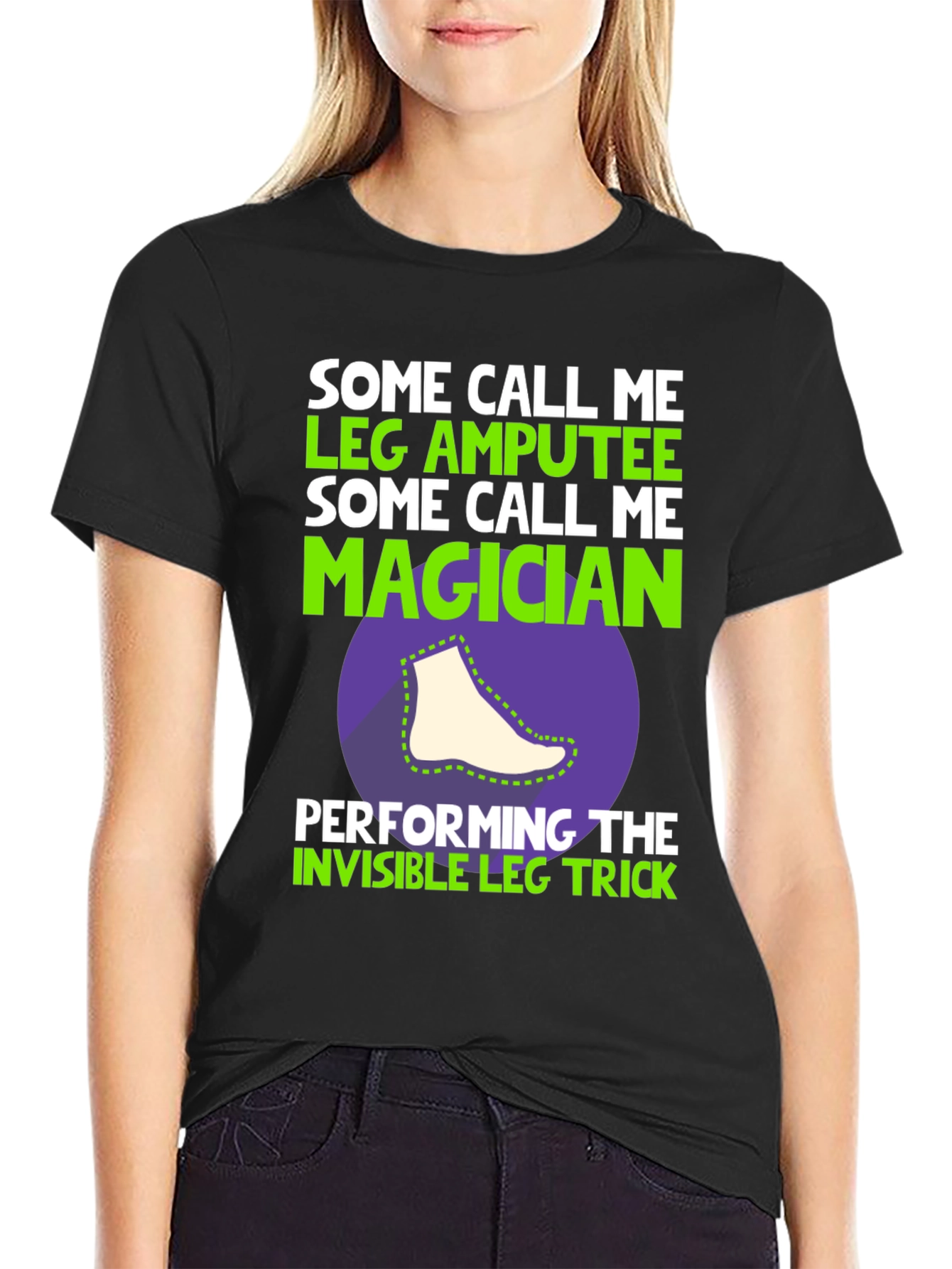 Black Leg Amputee Magician Funny Humor T-Shirt view 2