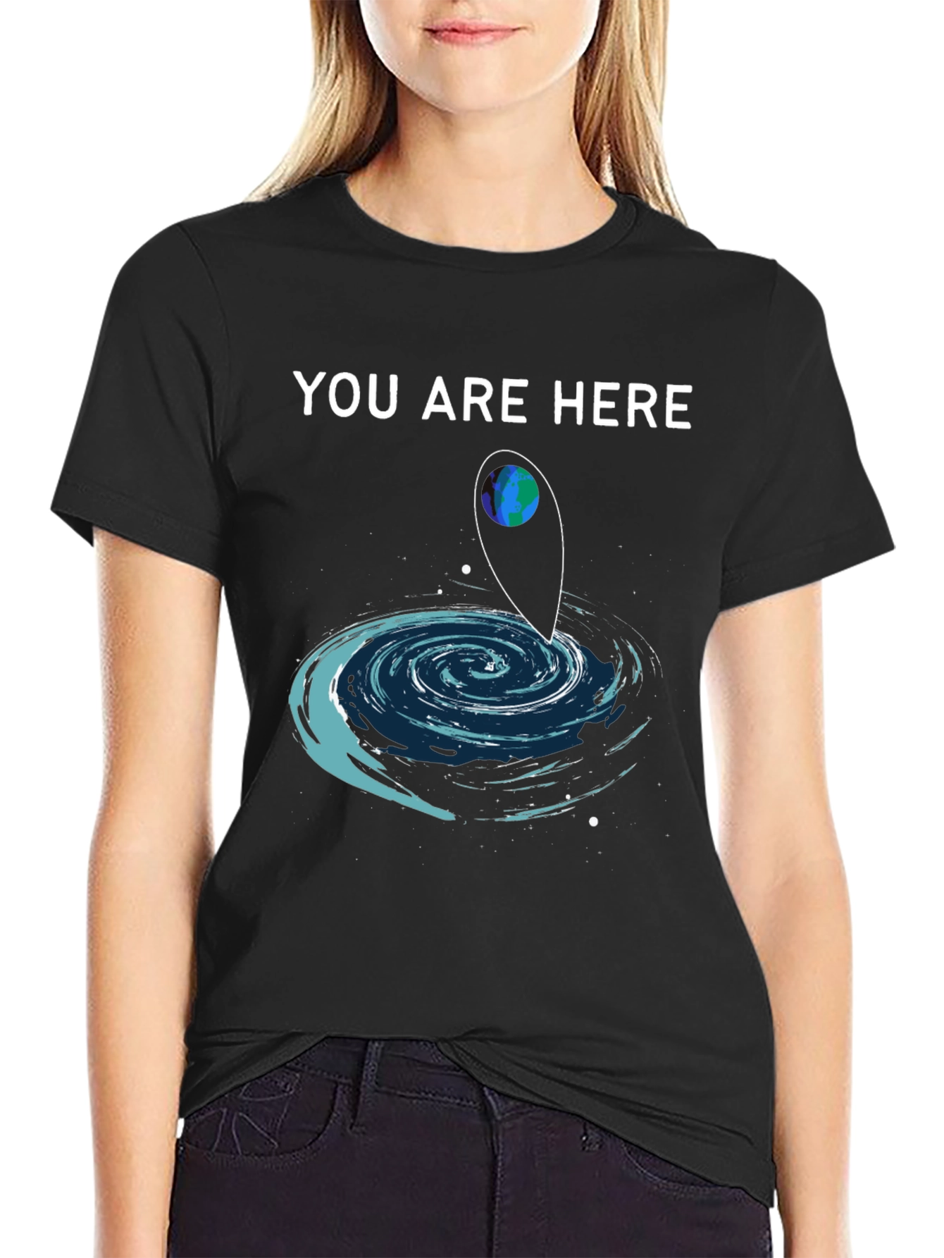 Black You Are Here T-Shirt Galaxy Design view 2