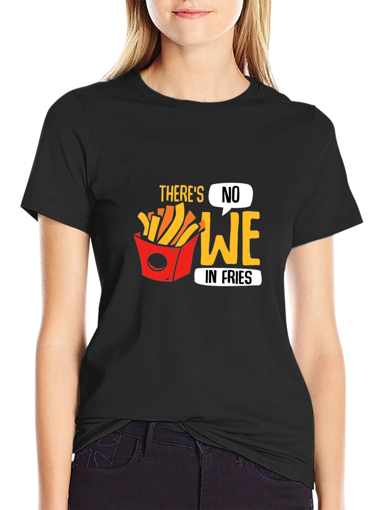 Black Funny "There's No We in Fries" Graphic T-Shirt view 2