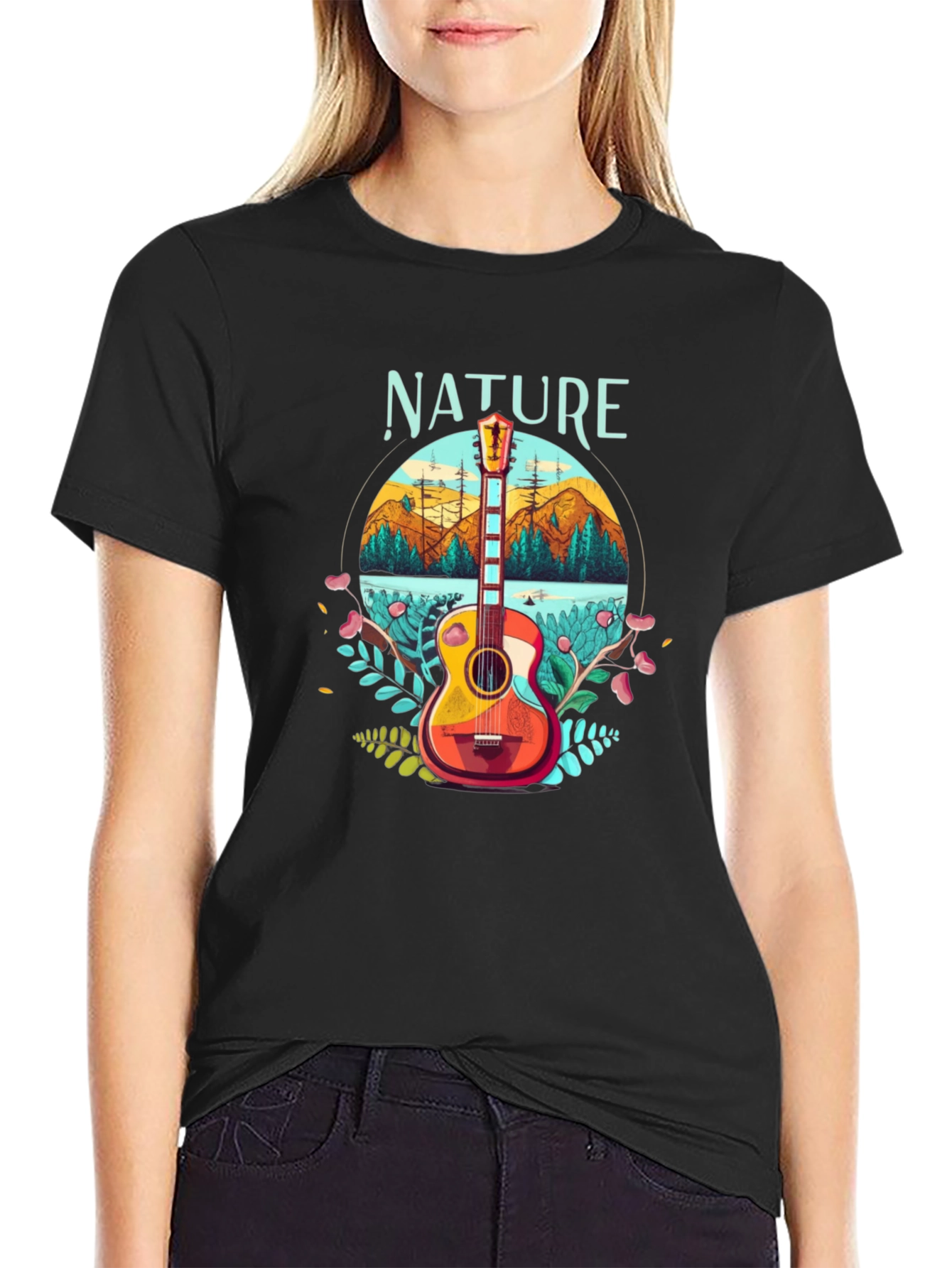 Black Nature Guitar T-Shirt - Outdoors Adventure Tee view 2