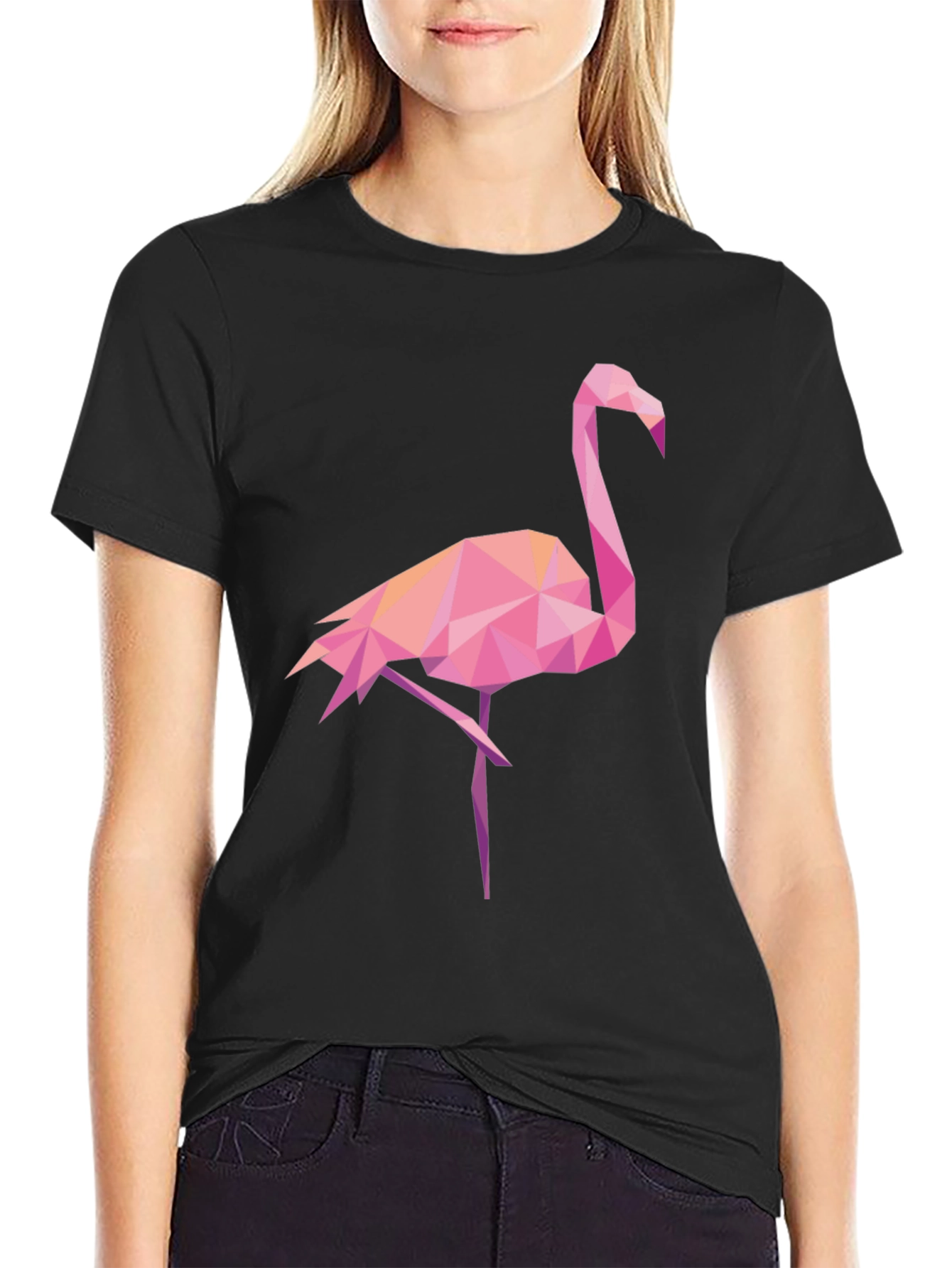 Black Geometric Flamingo Graphic Tee - Black Casual Shirt view 2