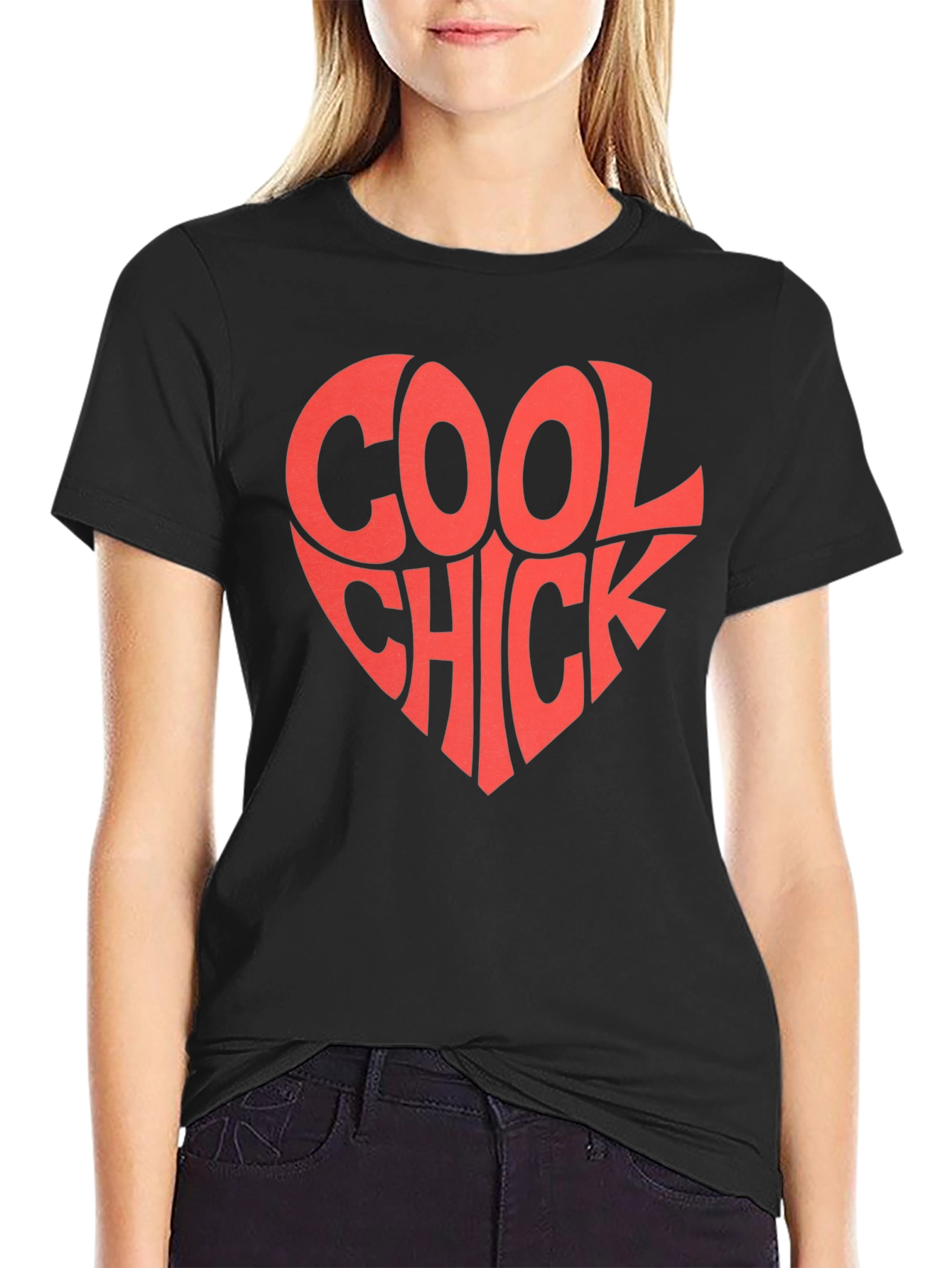 Black Cool Chick Heart Graphic Tee - Trendy Casual Style view 2