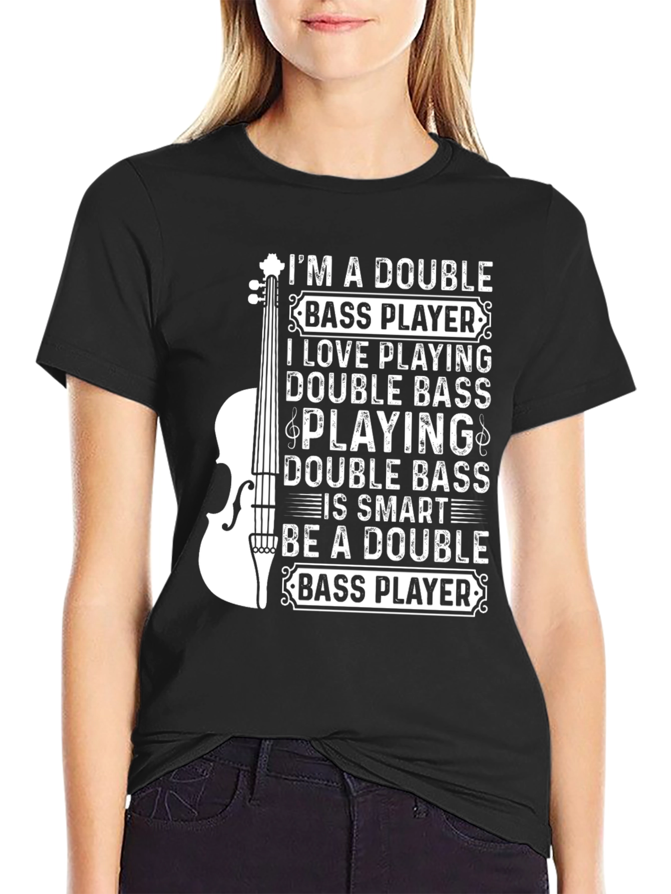 Black Double Bass Player Black Graphic T-Shirt view 2