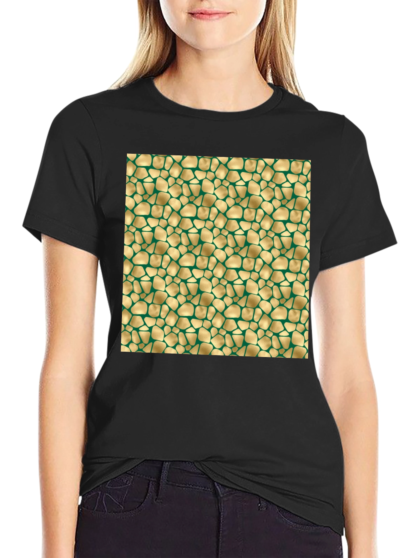 Black Textured Gold & Green Pattern Tee view 2