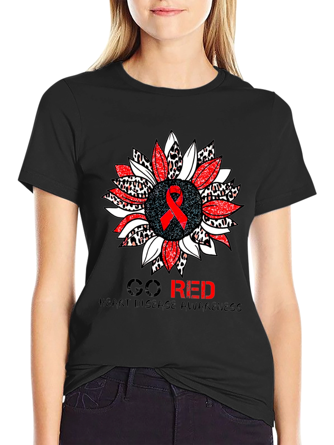 Black Go Red Heart Disease Awareness T-Shirt view 2