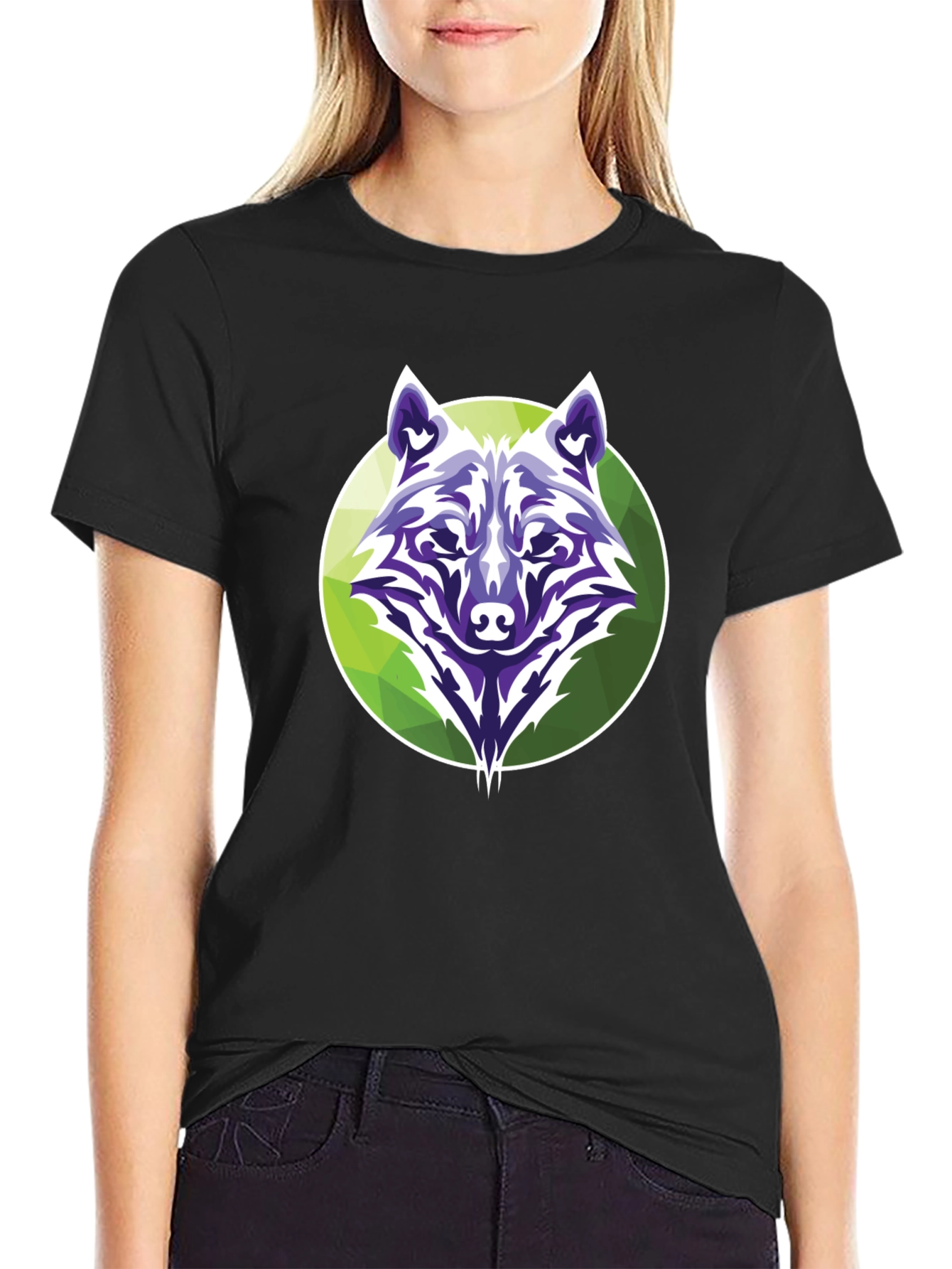 Black Wolf Graphic Tee - Modern Geometric Design view 2