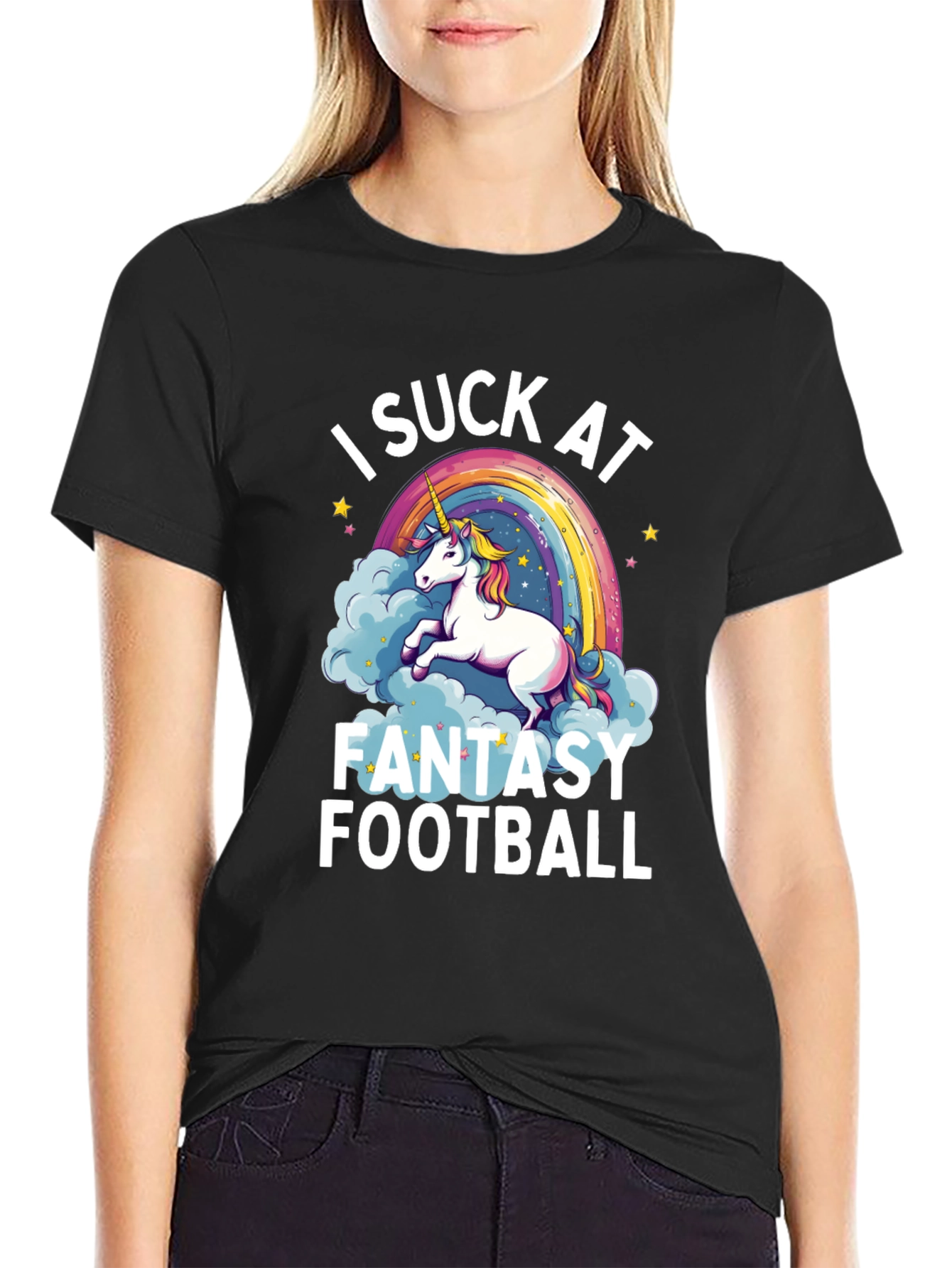 Black I Suck at Fantasy Football T-Shirt view 2